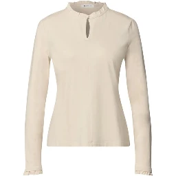 Beige Cotton Long Sleeve T-Shirt