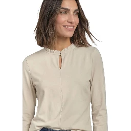 Beige Cotton Long Sleeve T-Shirt