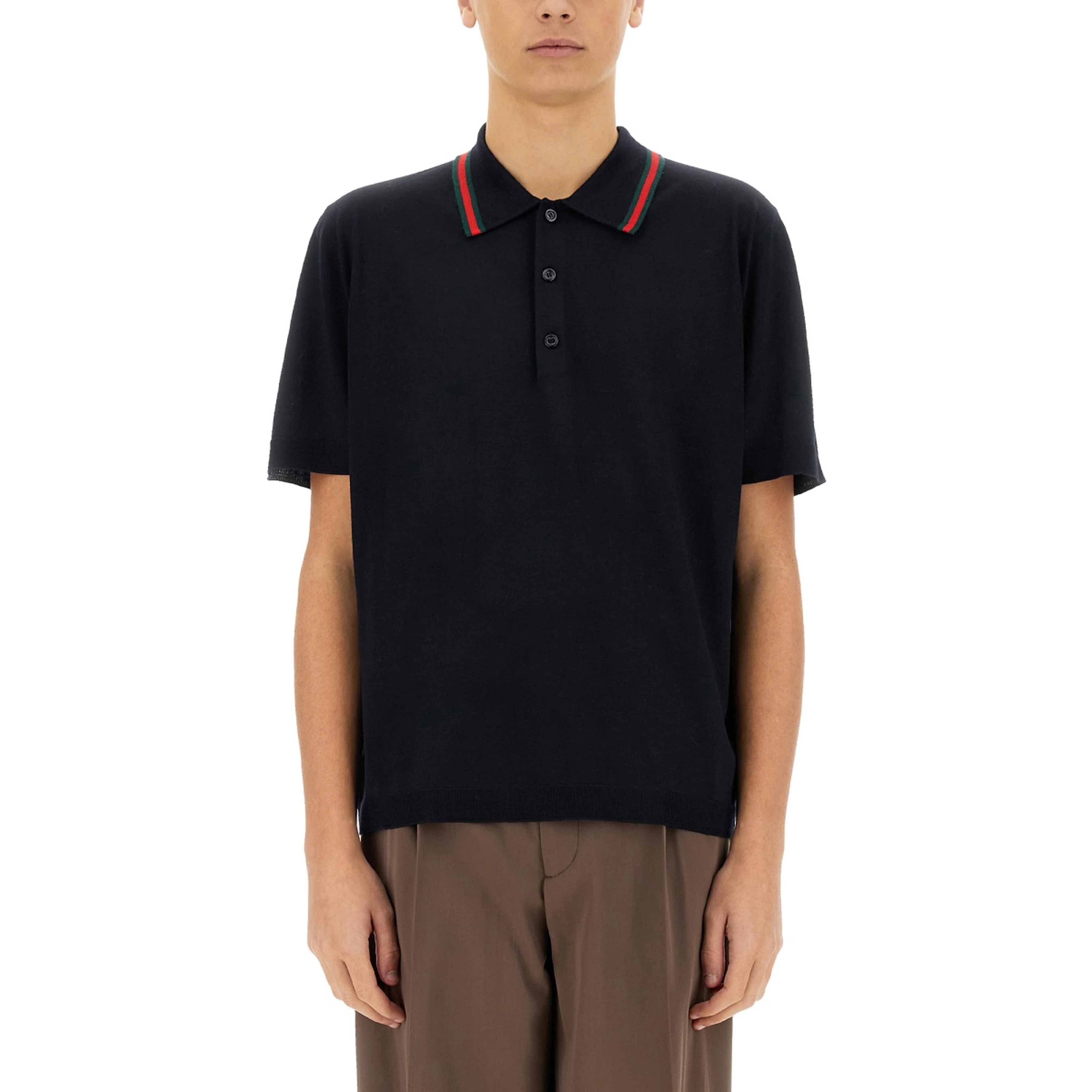 KNITTED WOOL POLO SHIRT WITH WEB PATTERN