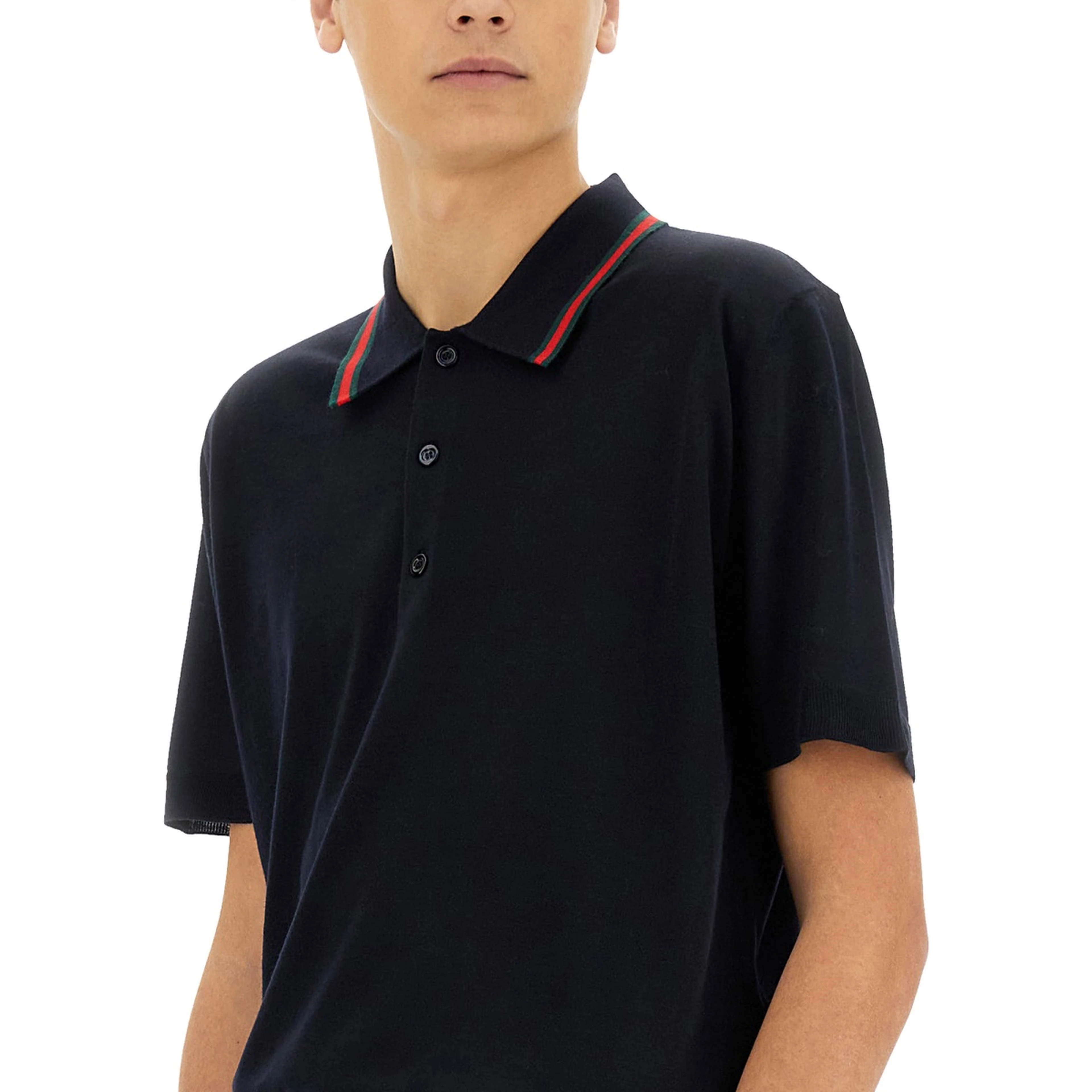 KNITTED WOOL POLO SHIRT WITH WEB PATTERN
