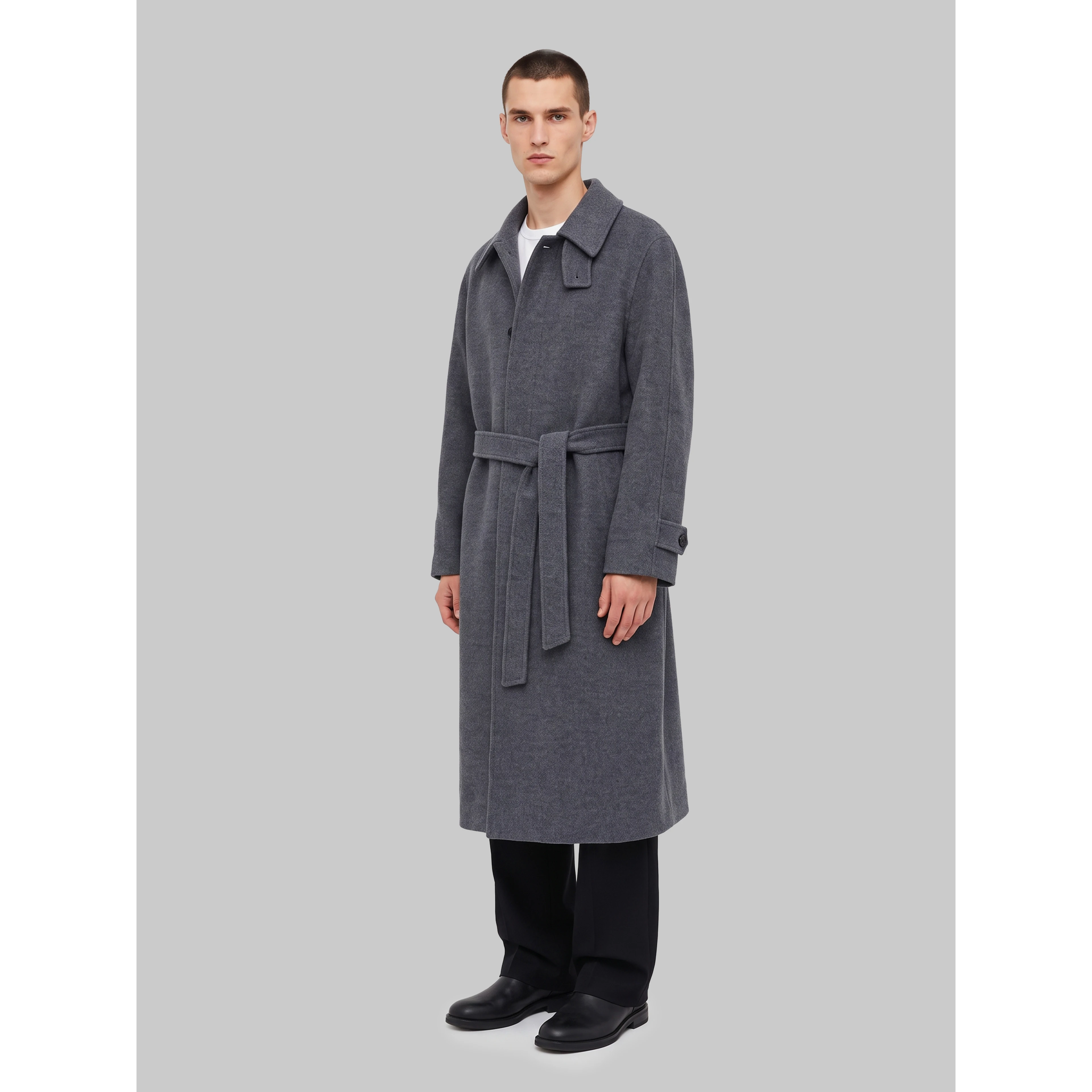 Grey melange cashmere coat
