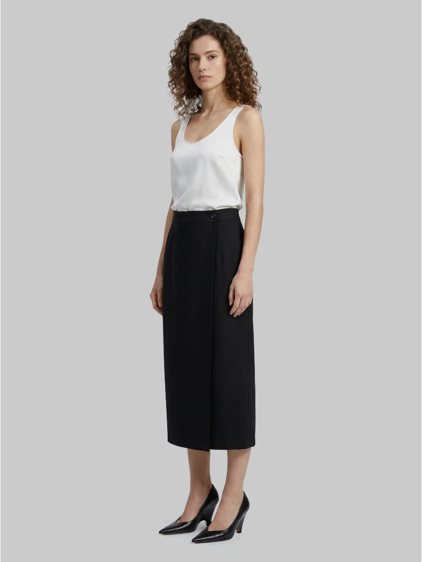Cotton gabardine midi skirt