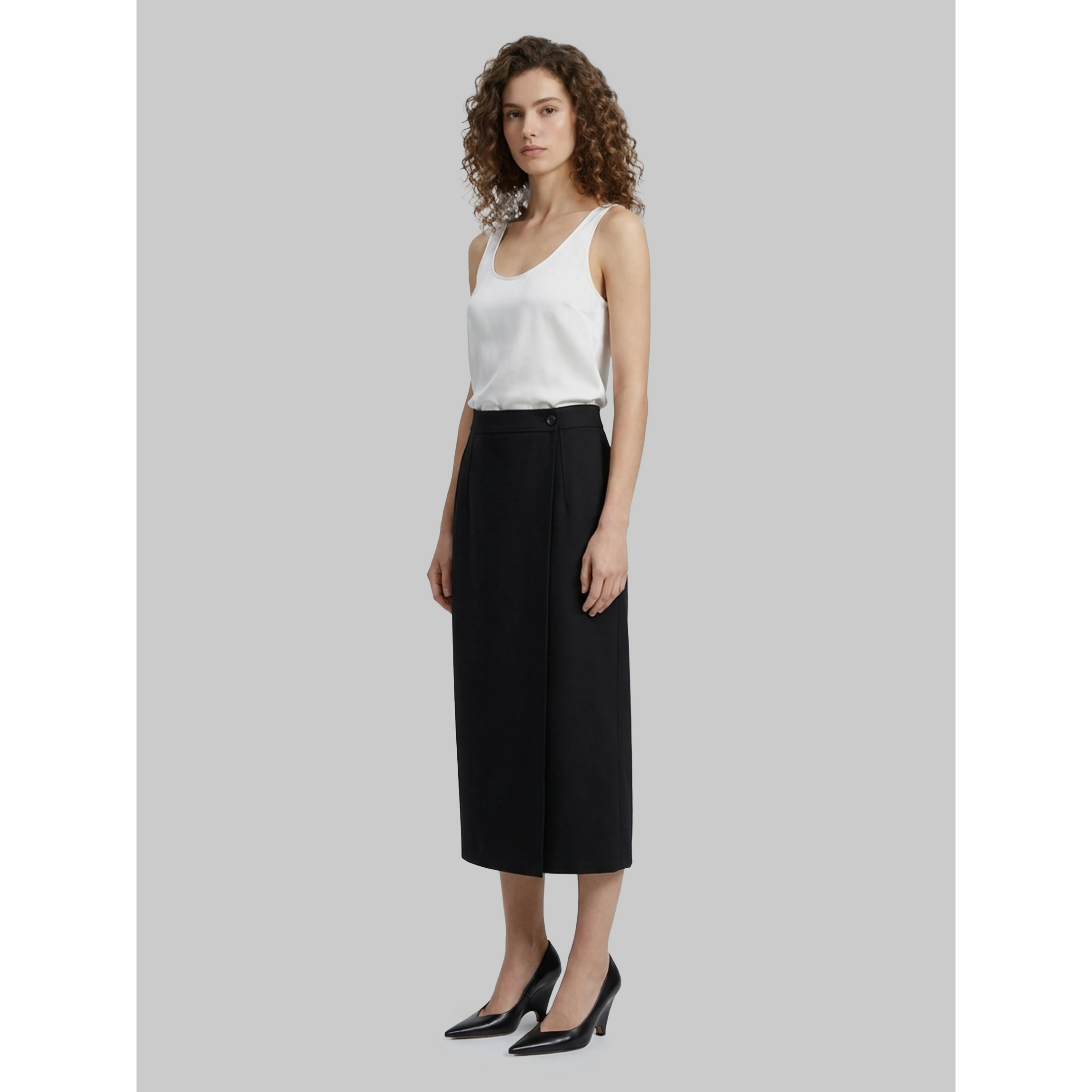 Cotton gabardine midi skirt