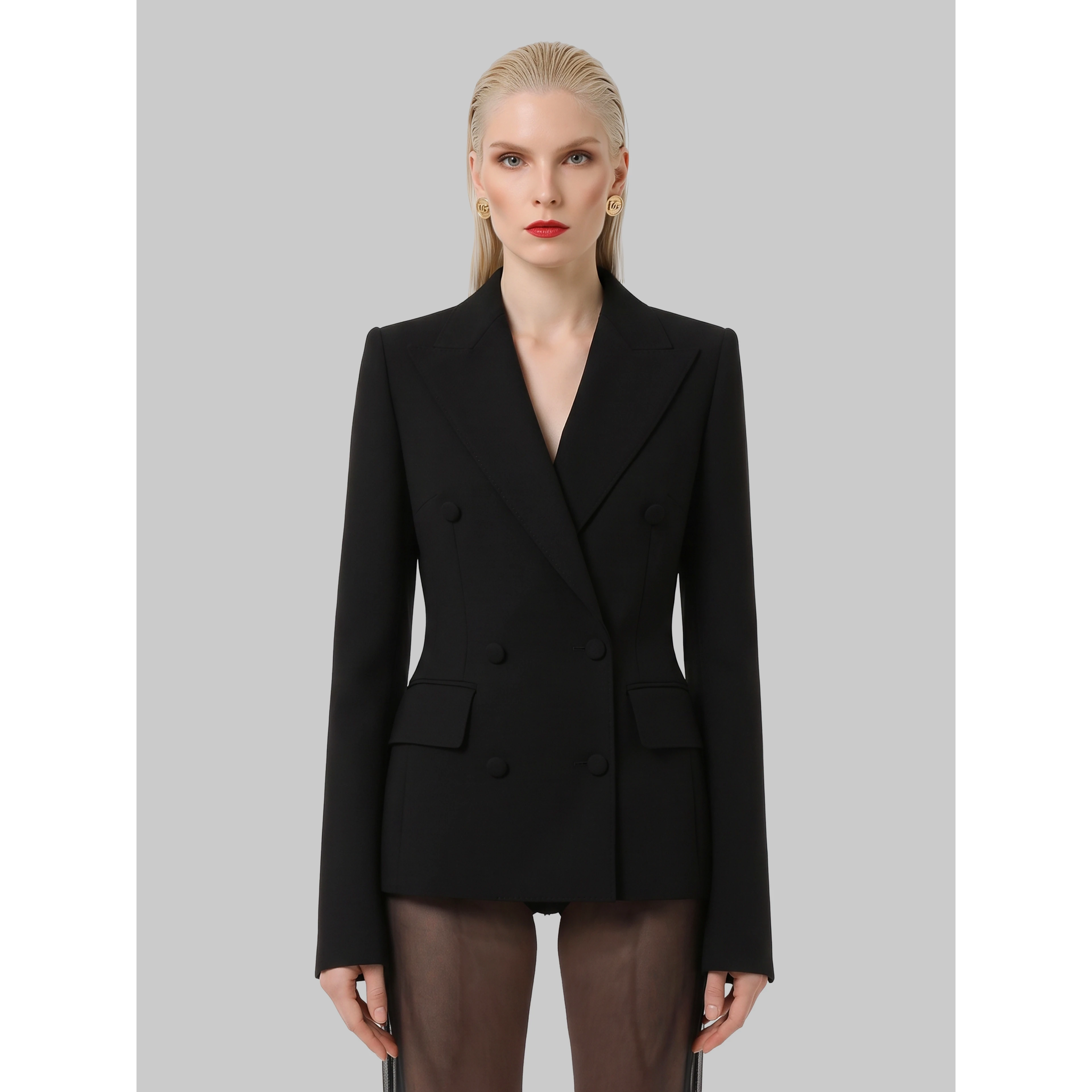 Double-breasted wool double crêpe jacket
