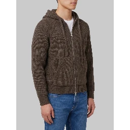 Brown hooded knit cardigan