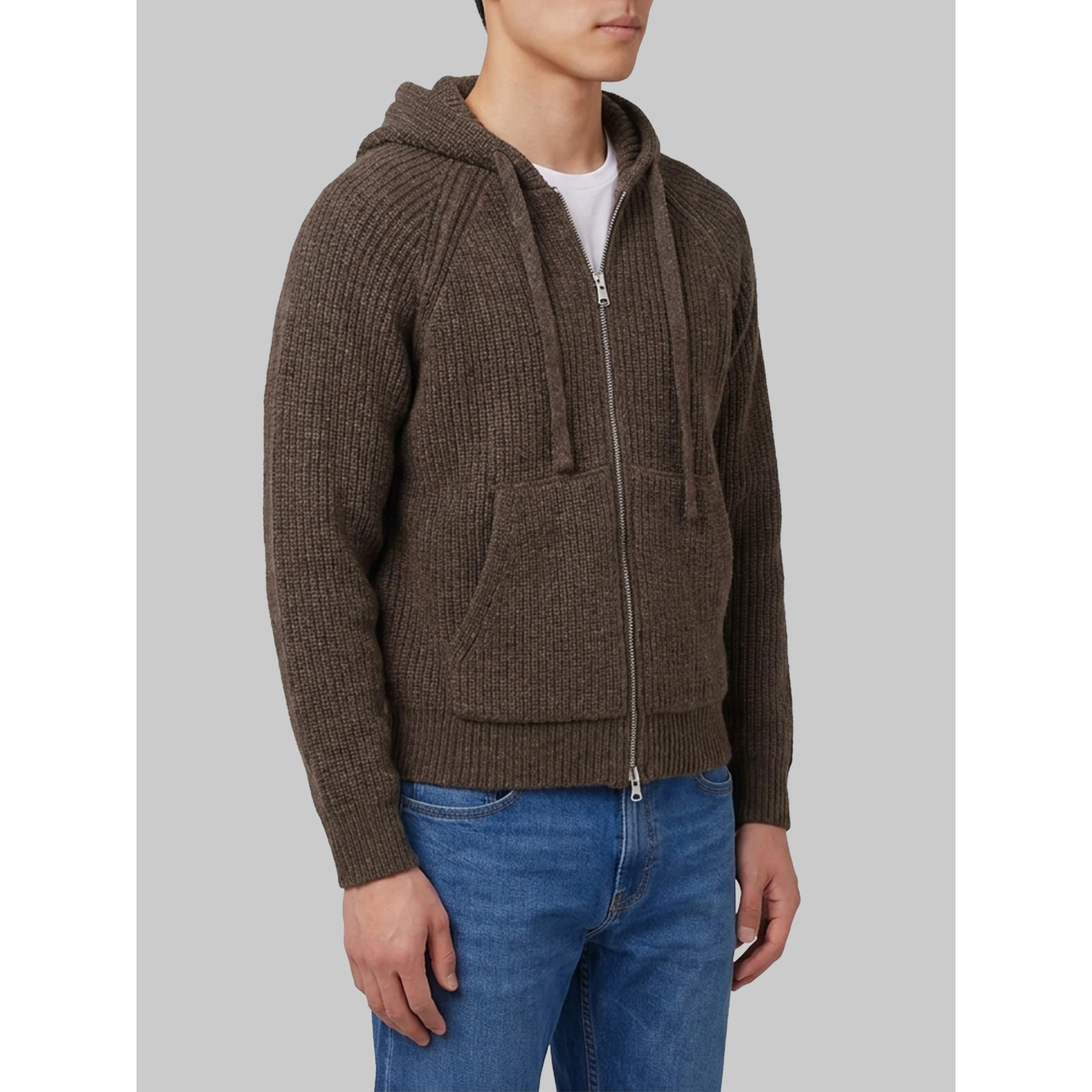 Brown hooded knit cardigan