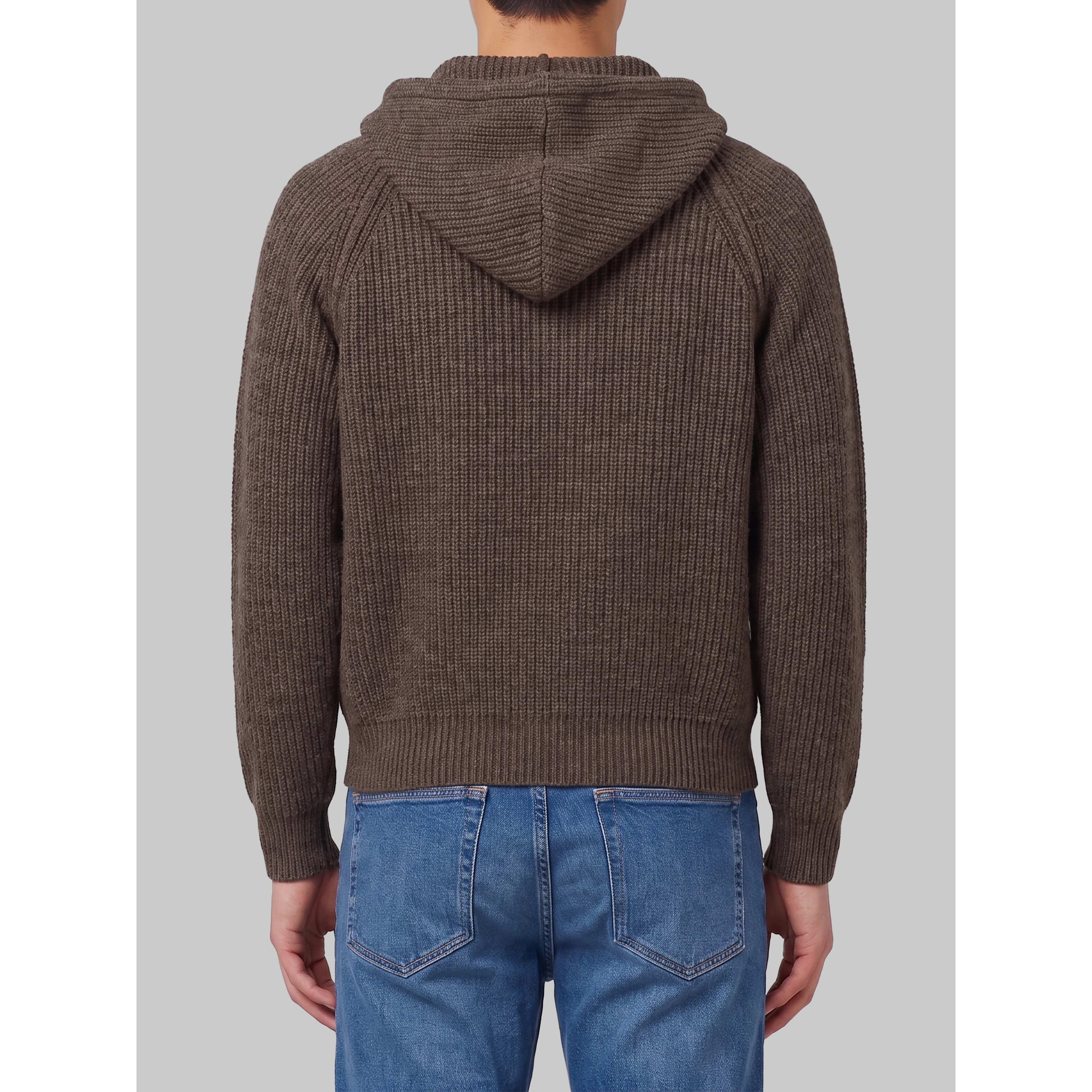 Brown hooded knit cardigan