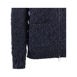 Diamond-motif wool full-zip cardigan