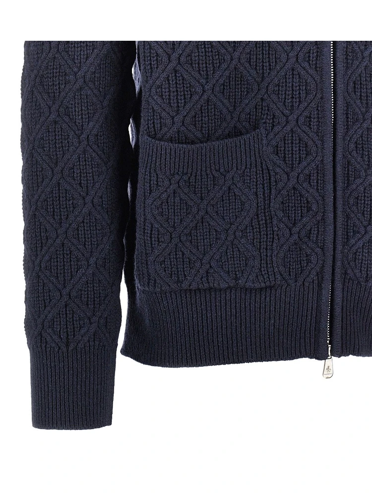 Diamond-motif wool full-zip cardigan alternative