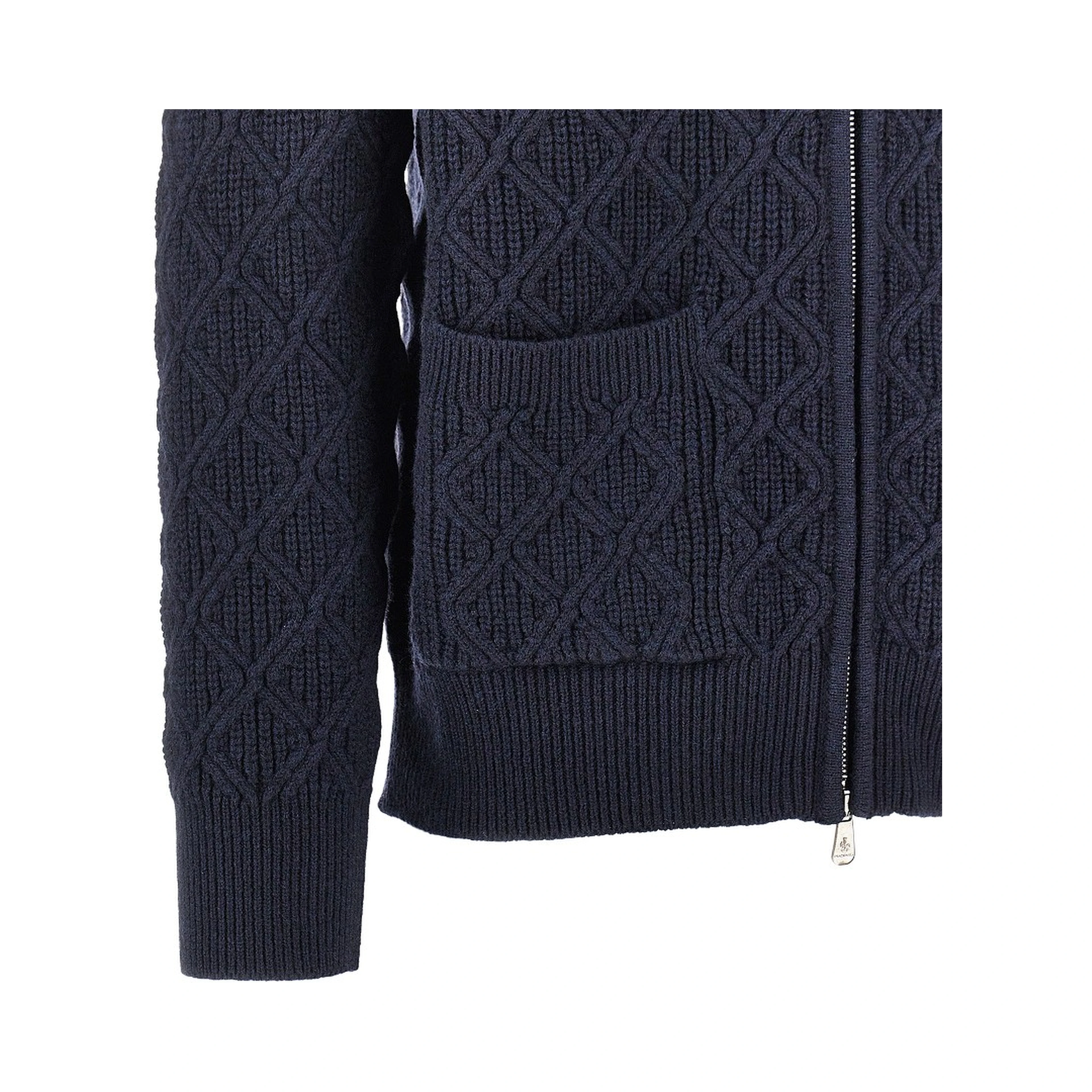Diamond-motif wool full-zip cardigan
