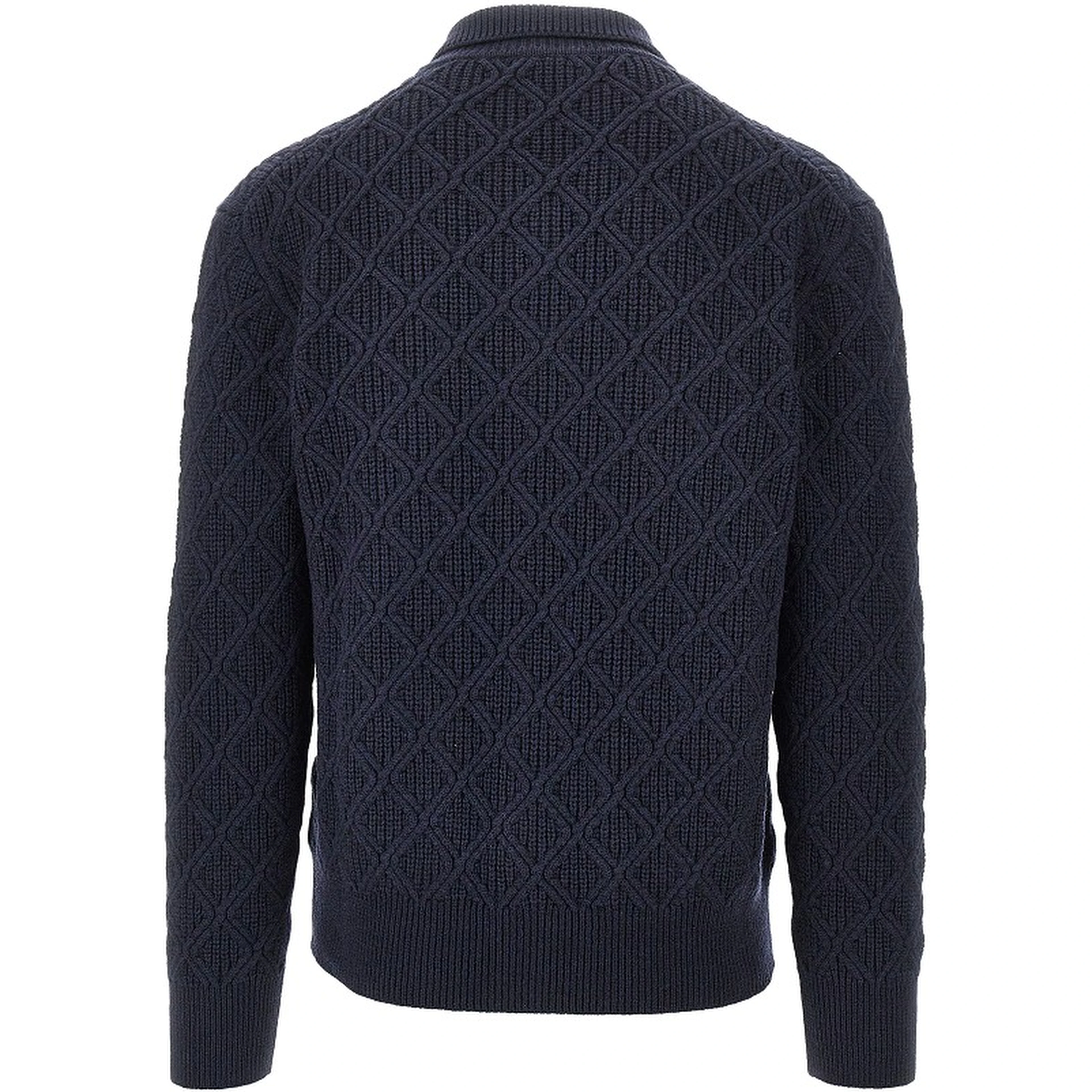 Diamond-motif wool full-zip cardigan