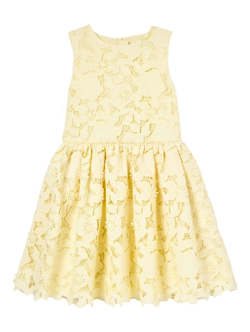 yellow sleeveless lace dress