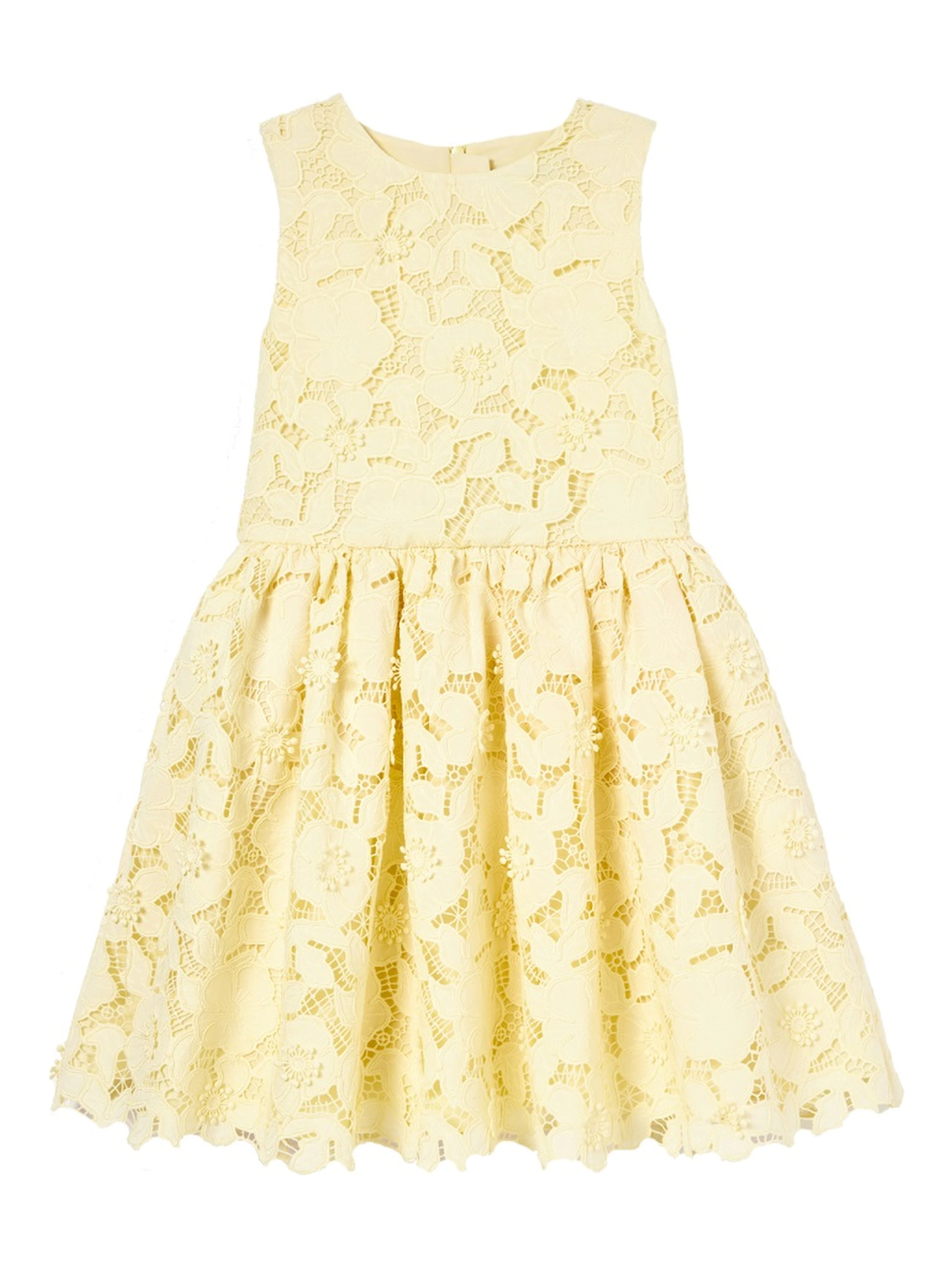 yellow sleeveless lace dress