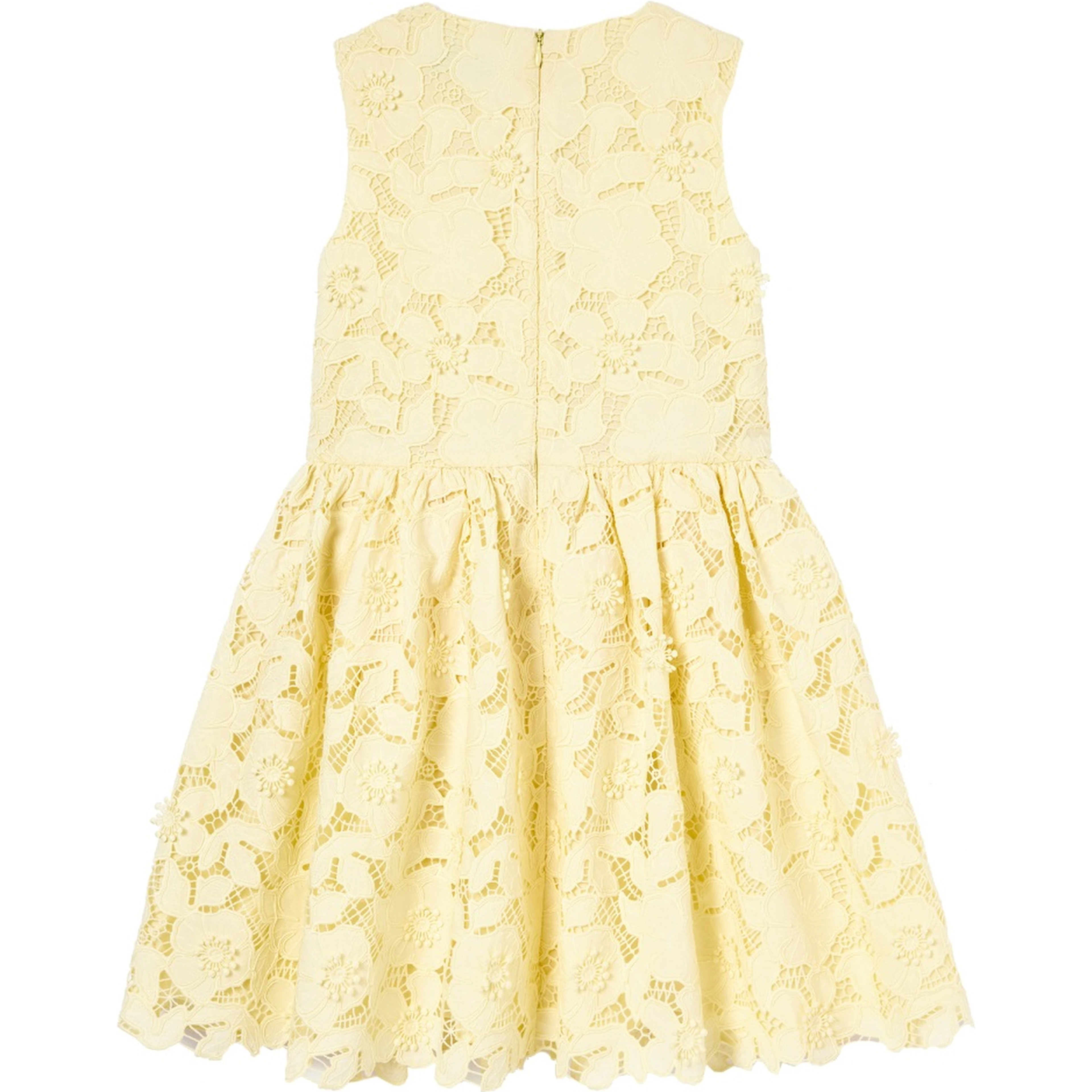 yellow sleeveless lace dress