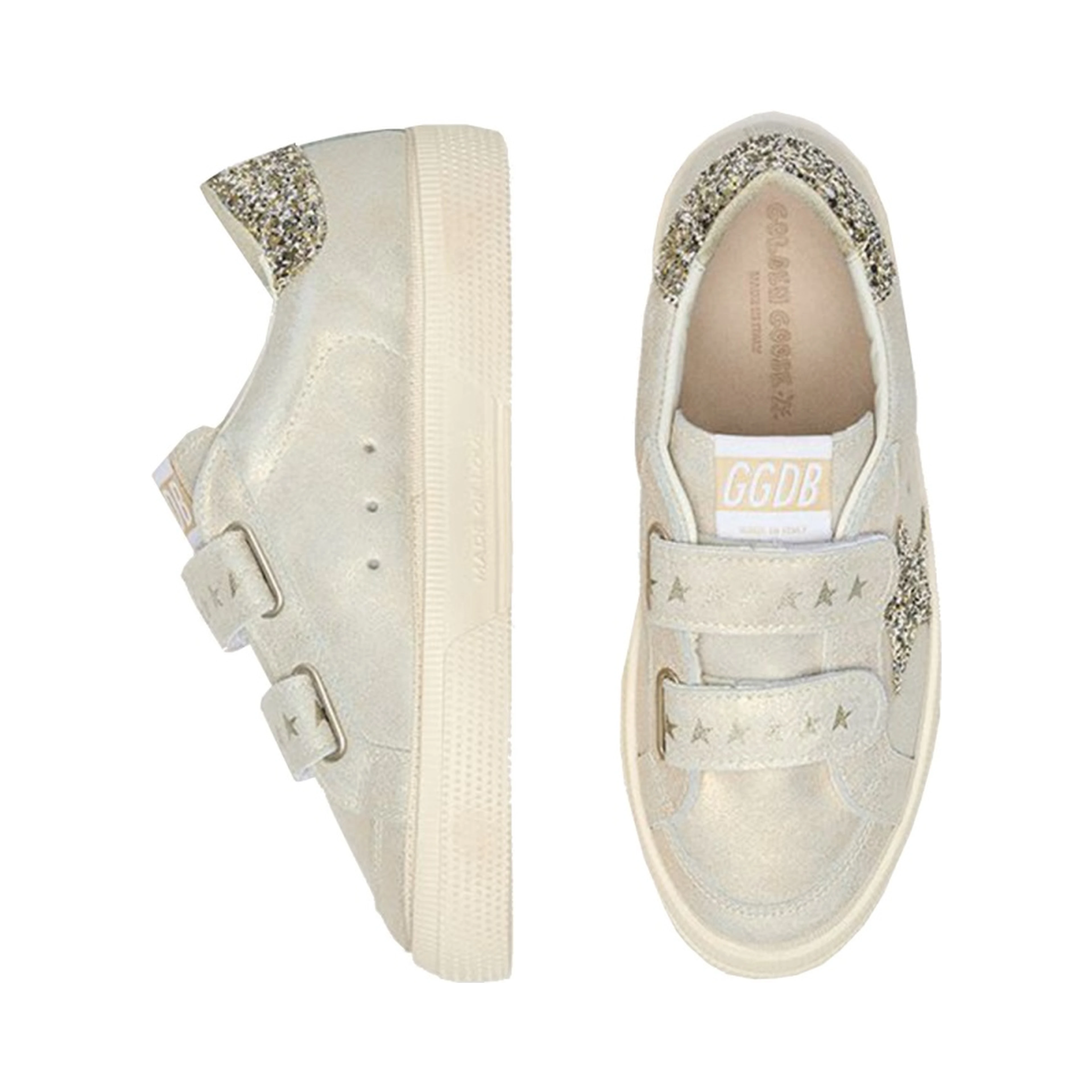 may school laminated suede upper toe vamp and tongue glitter star and heel