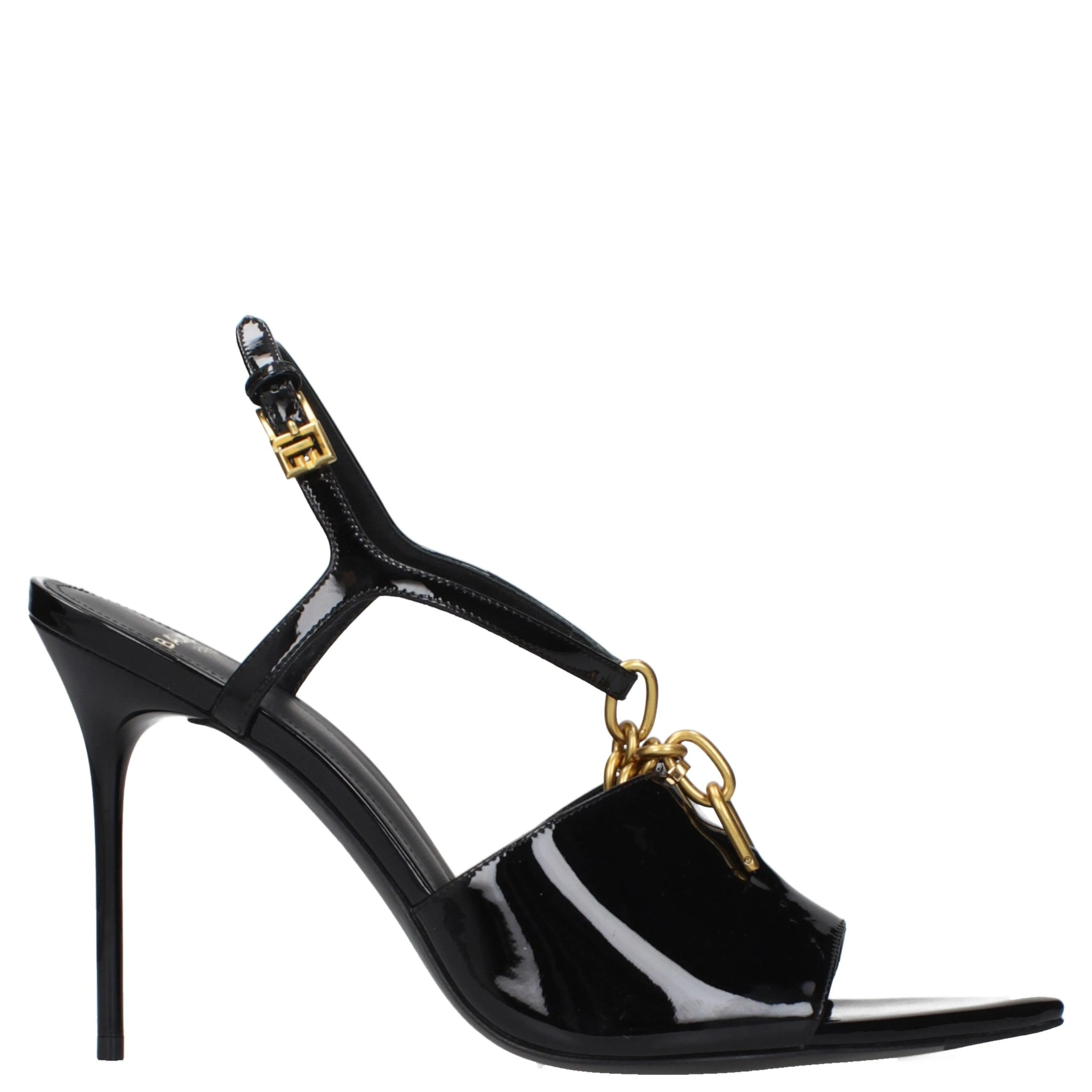 Black Leather Stiletto Heel Sandals