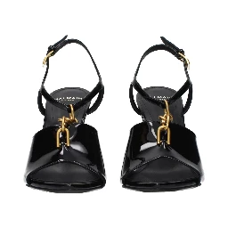 Black Leather Stiletto Heel Sandals