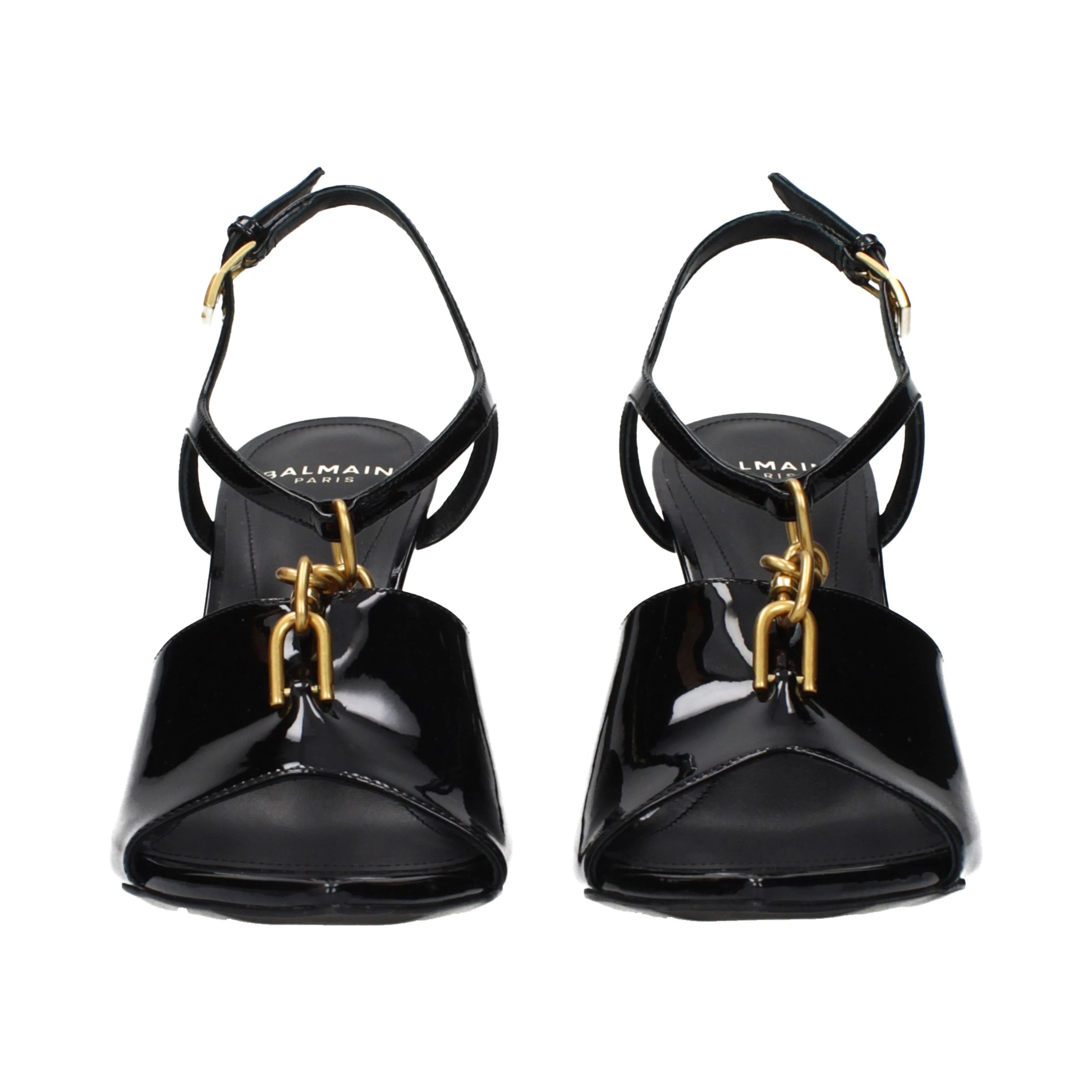 Black Leather Stiletto Heel Sandals