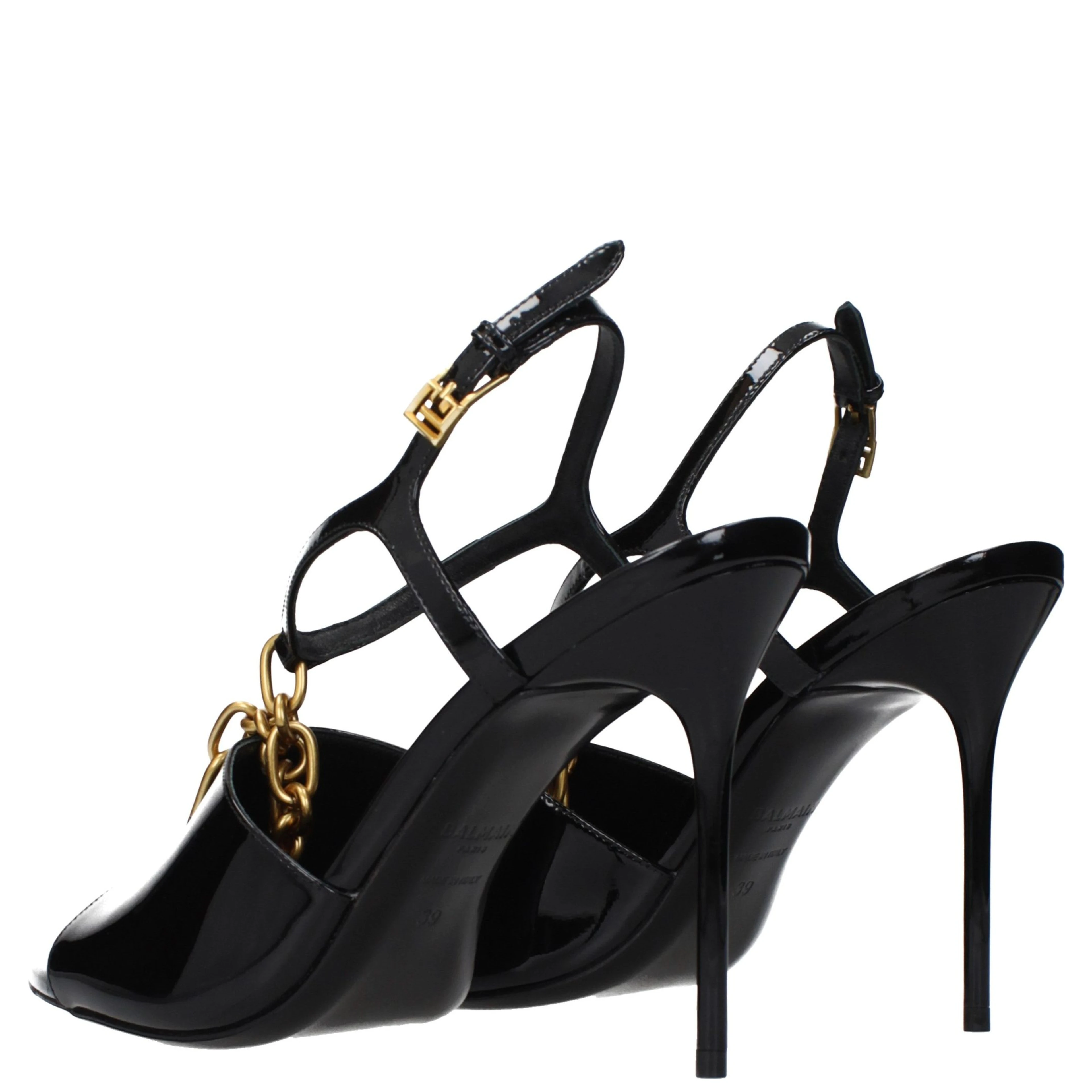 Black Leather Stiletto Heel Sandals