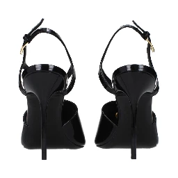 Black Leather Stiletto Heel Sandals