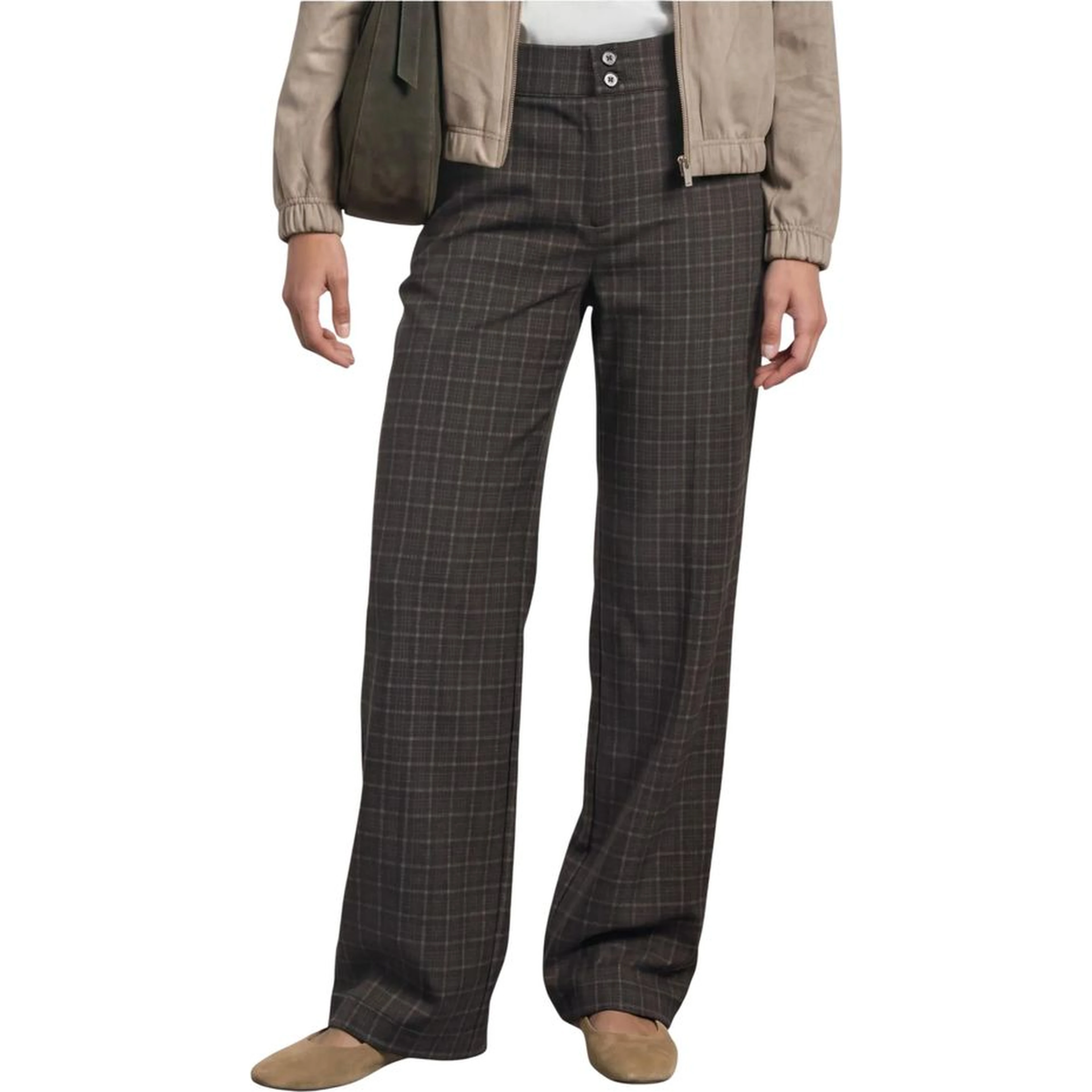 Brown Polyester Casual Pants