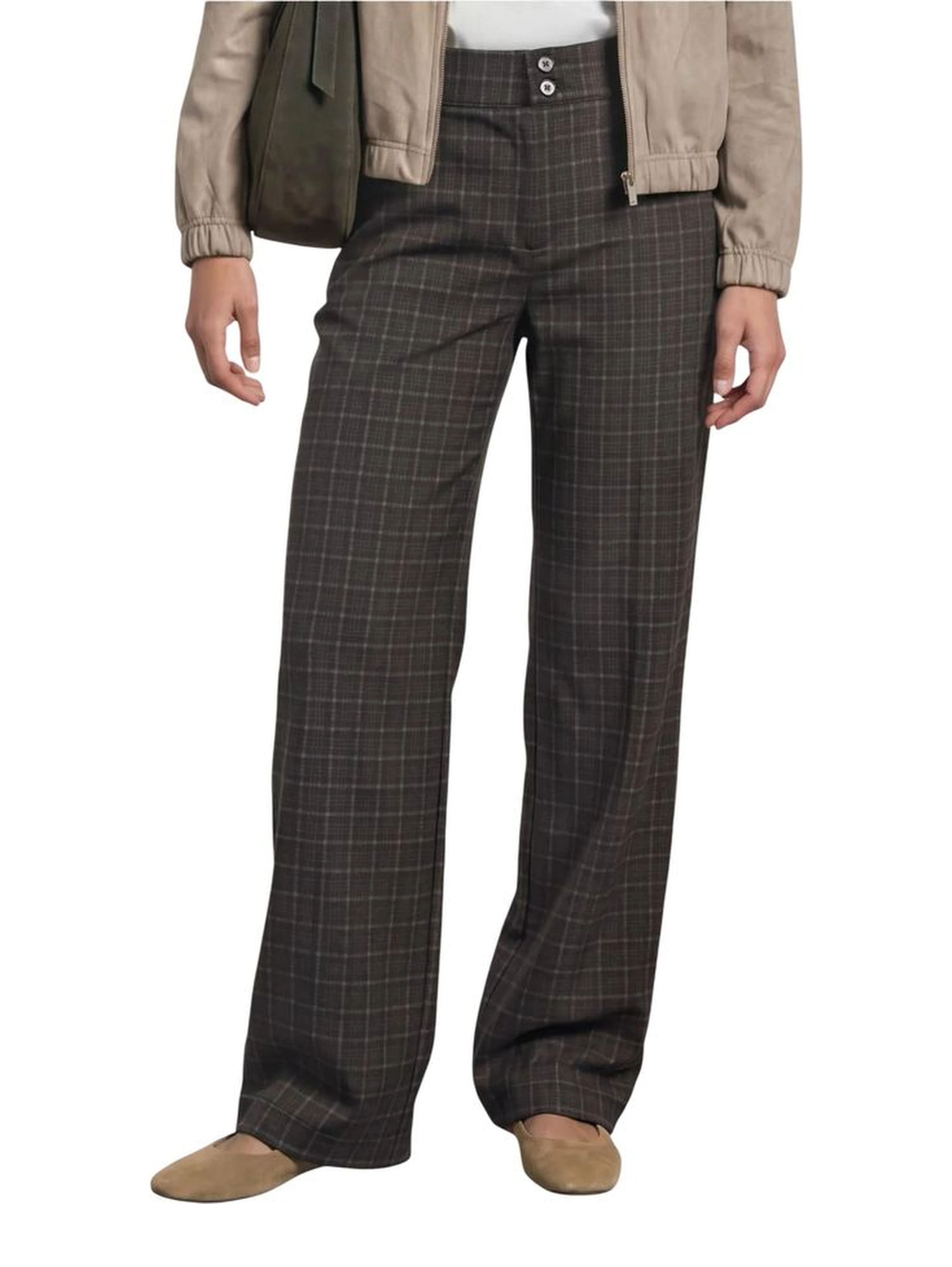 Brown Polyester Casual Pants