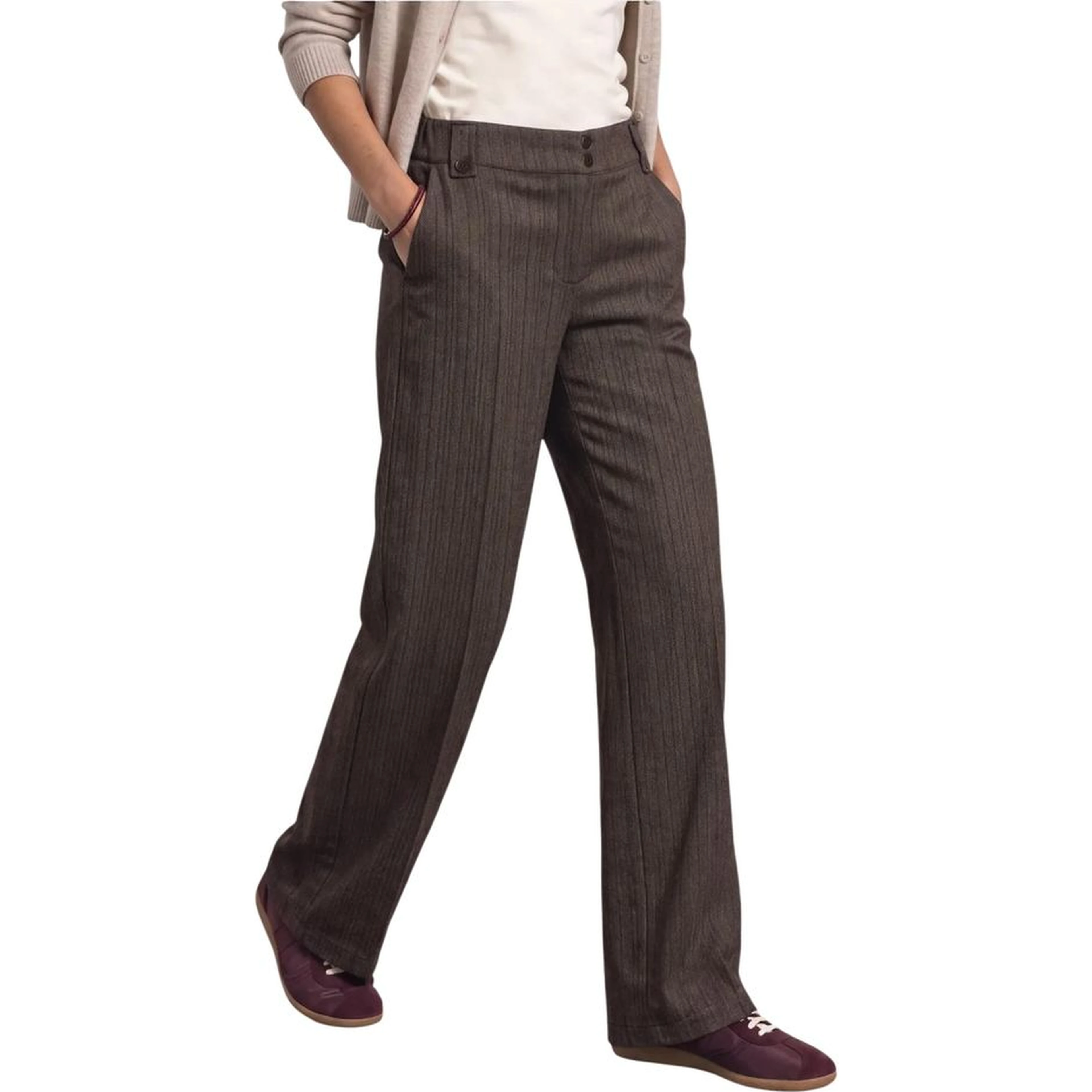 Brown Polyester Casual Pants