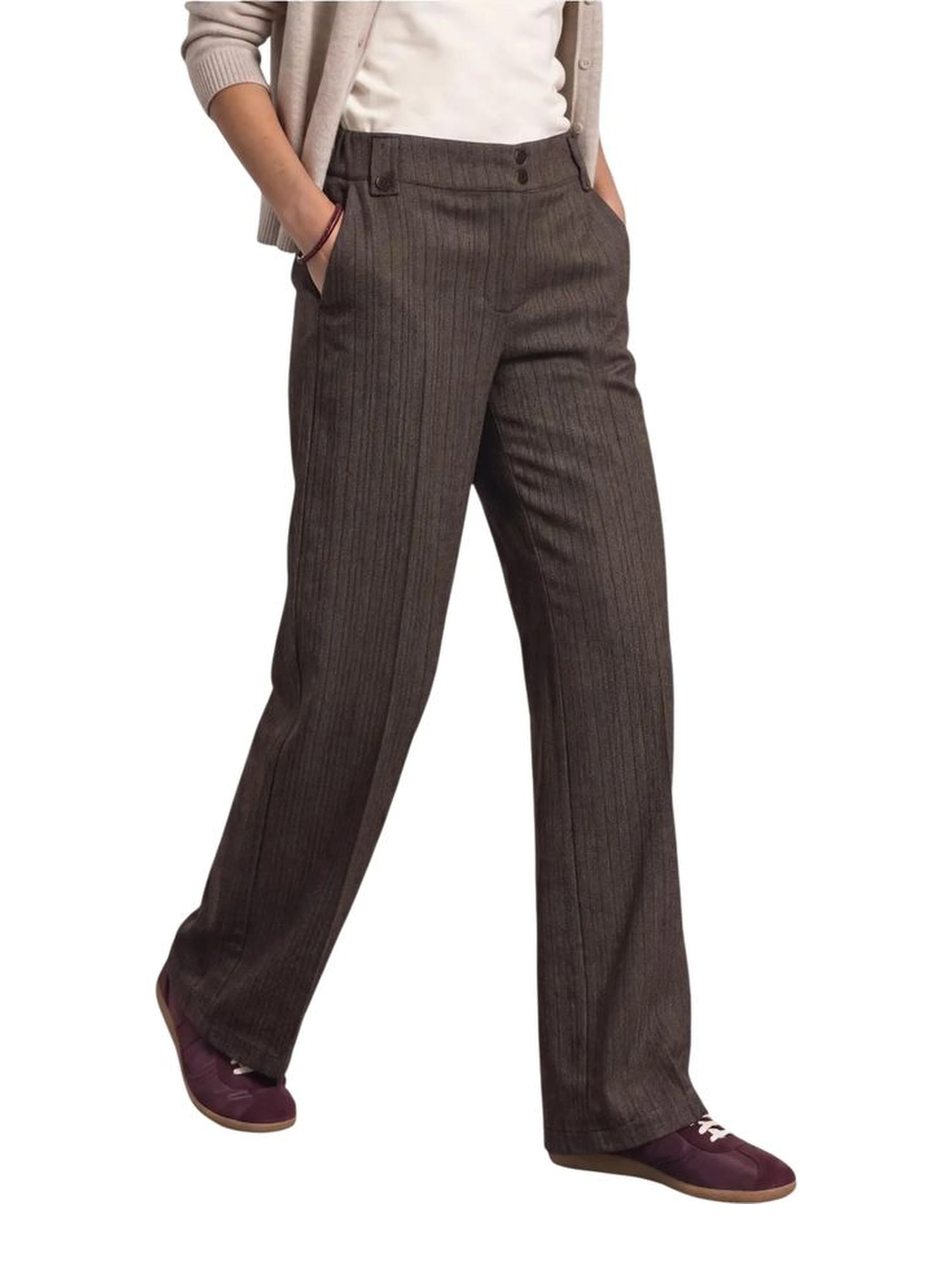 Brown Polyester Casual Pants