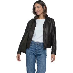 Brown Polyester Leather Jacket