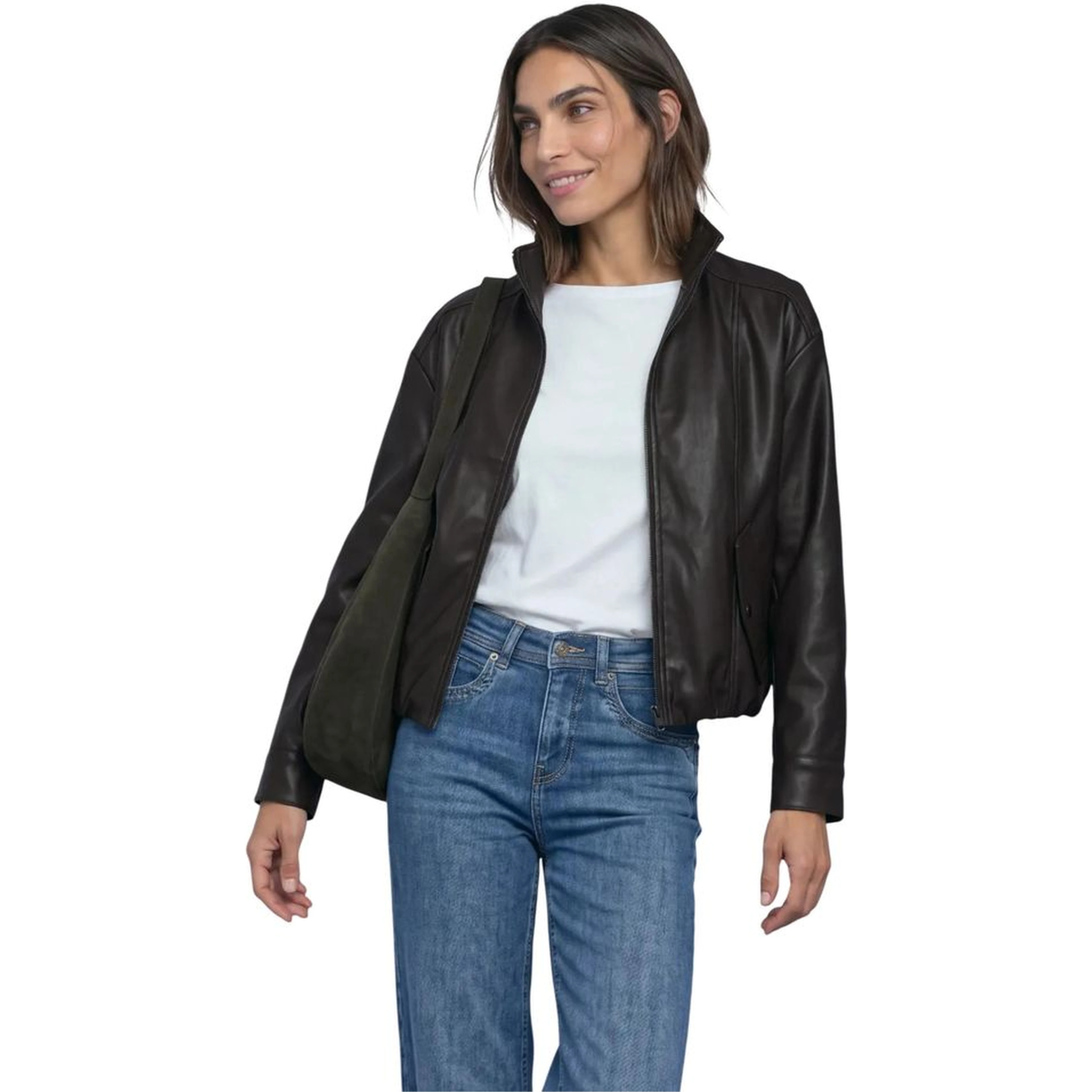 Brown Polyester Leather Jacket