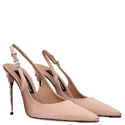 Beige Satin High Heel Pumps