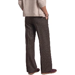 Brown Polyester Casual Pants