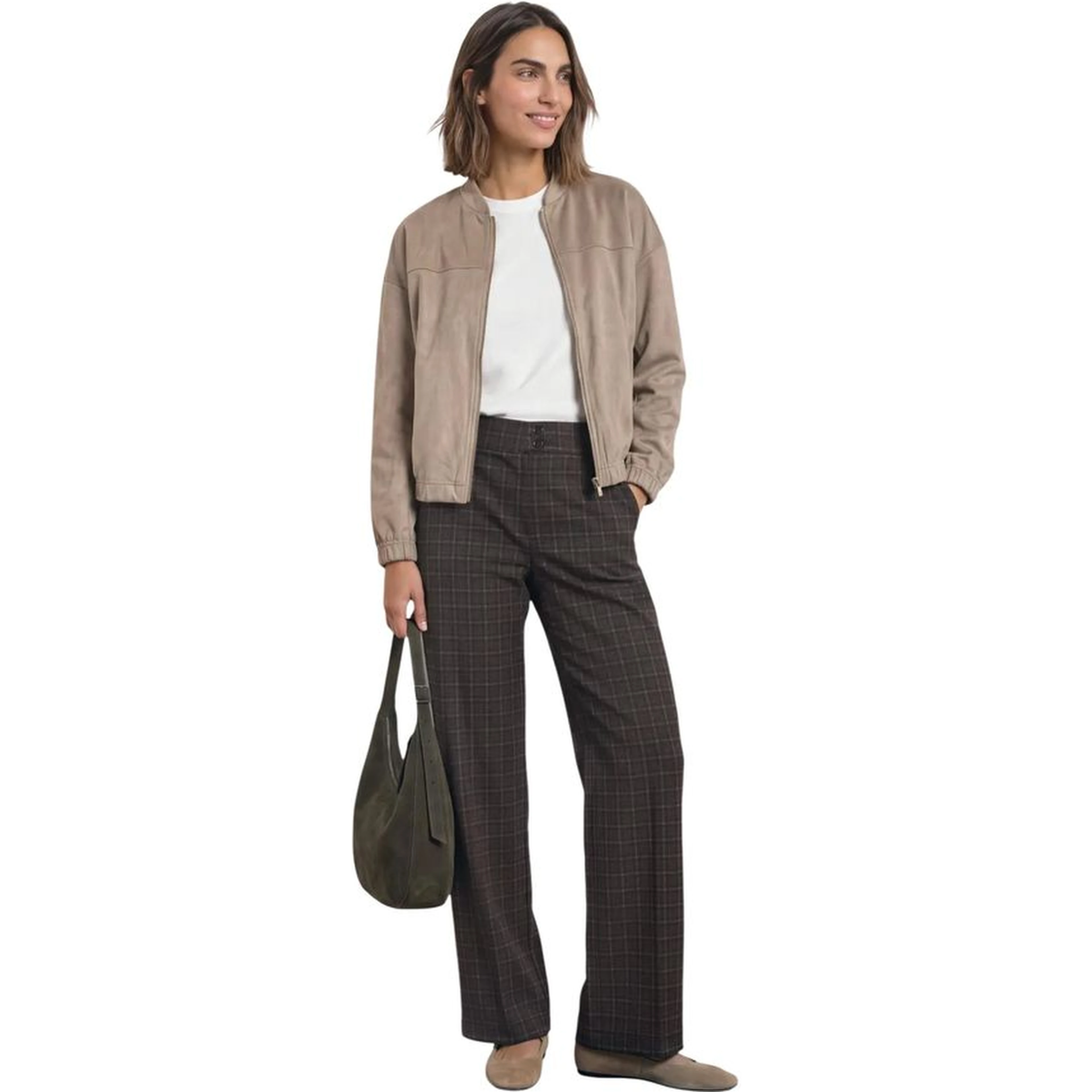 Brown Polyester Casual Pants