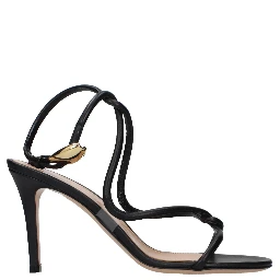Black Leather Stiletto Heel Sandals