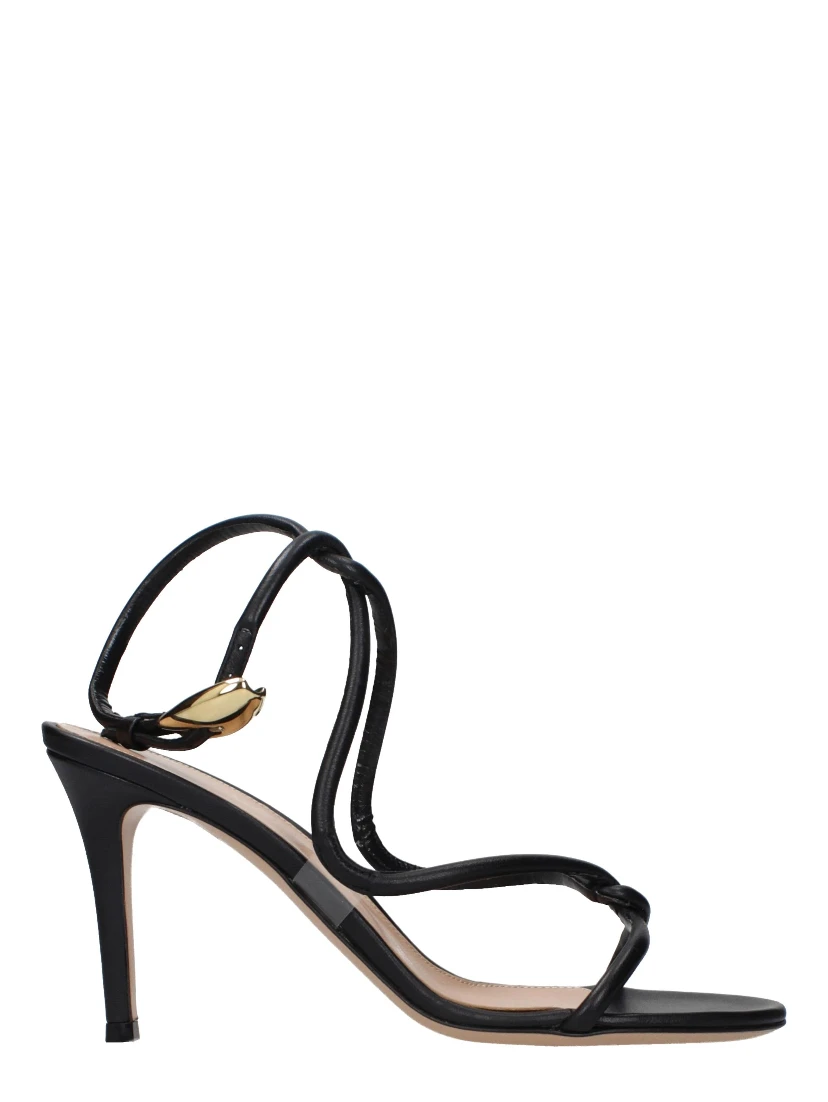 Black Leather Stiletto Heel Sandals