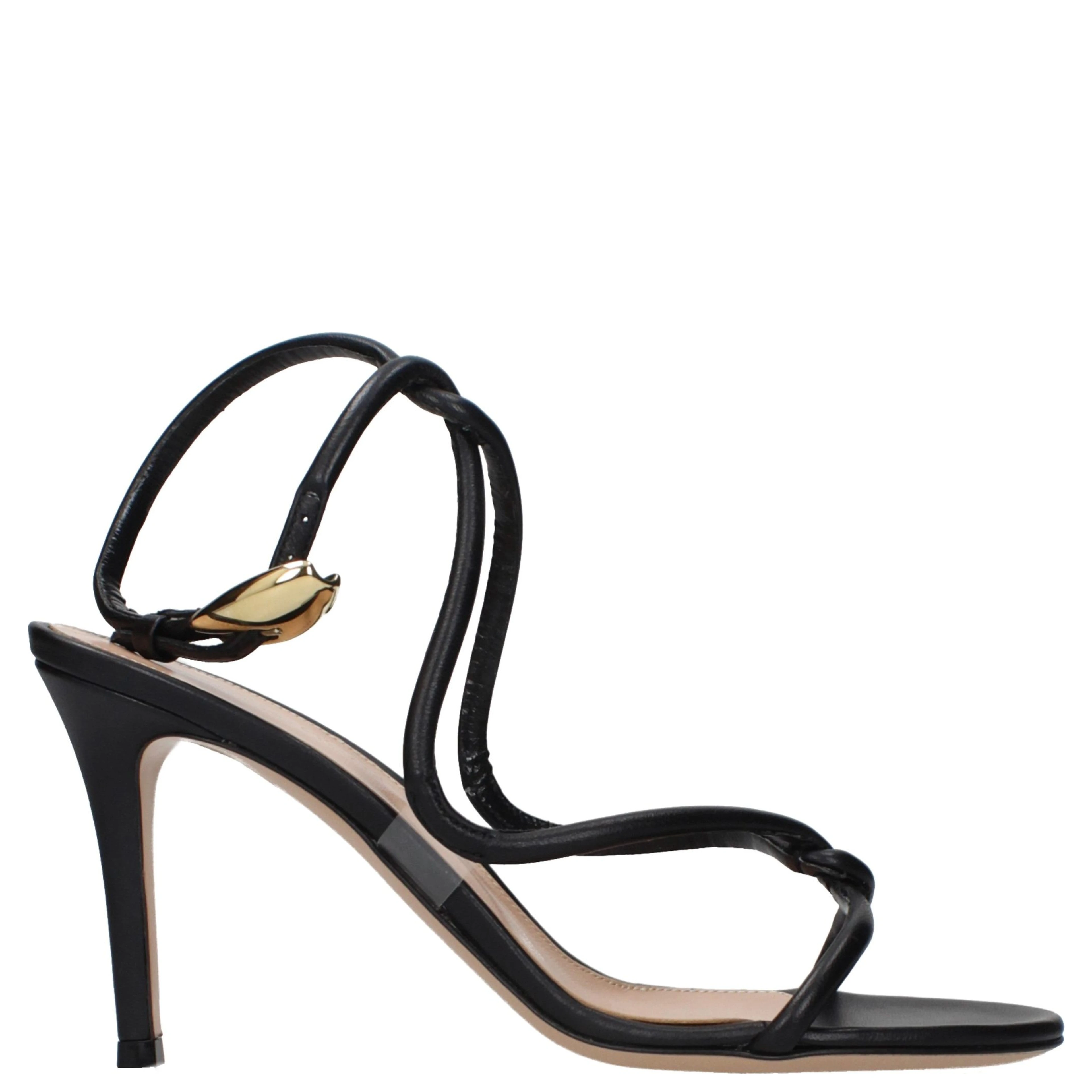 Black Leather Stiletto Heel Sandals