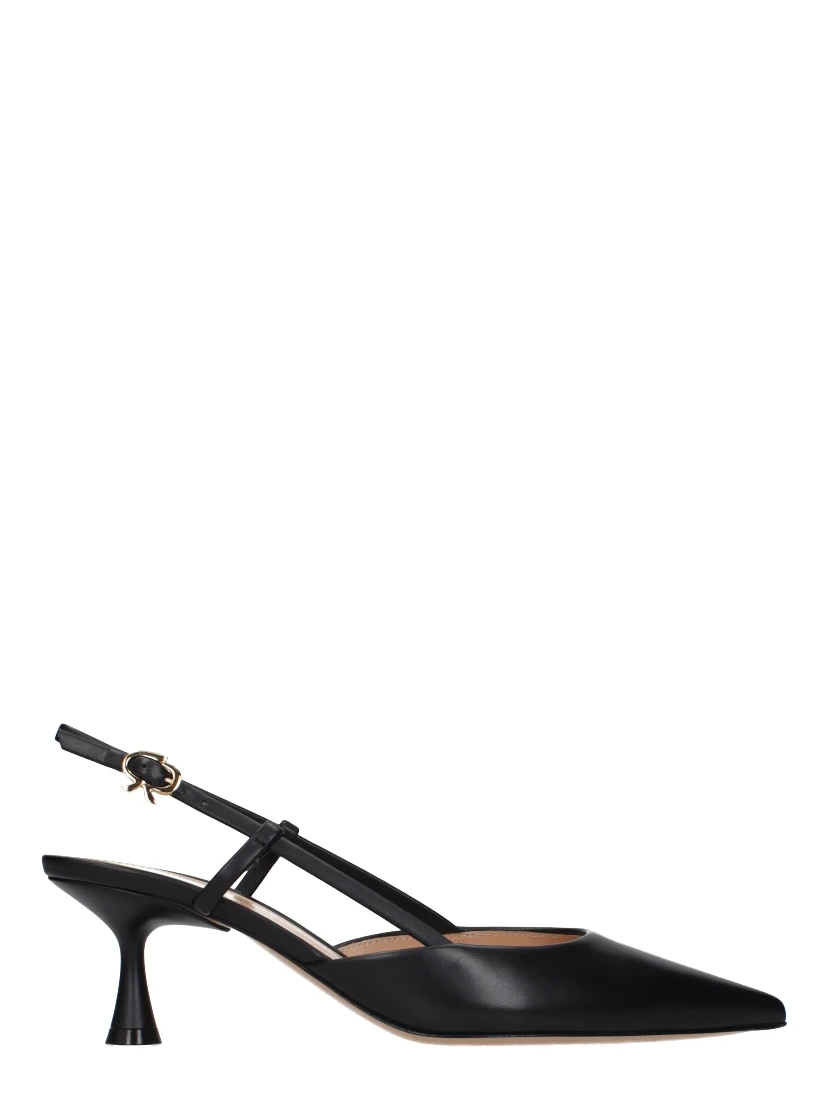 Black Leather Mid Heel Pumps