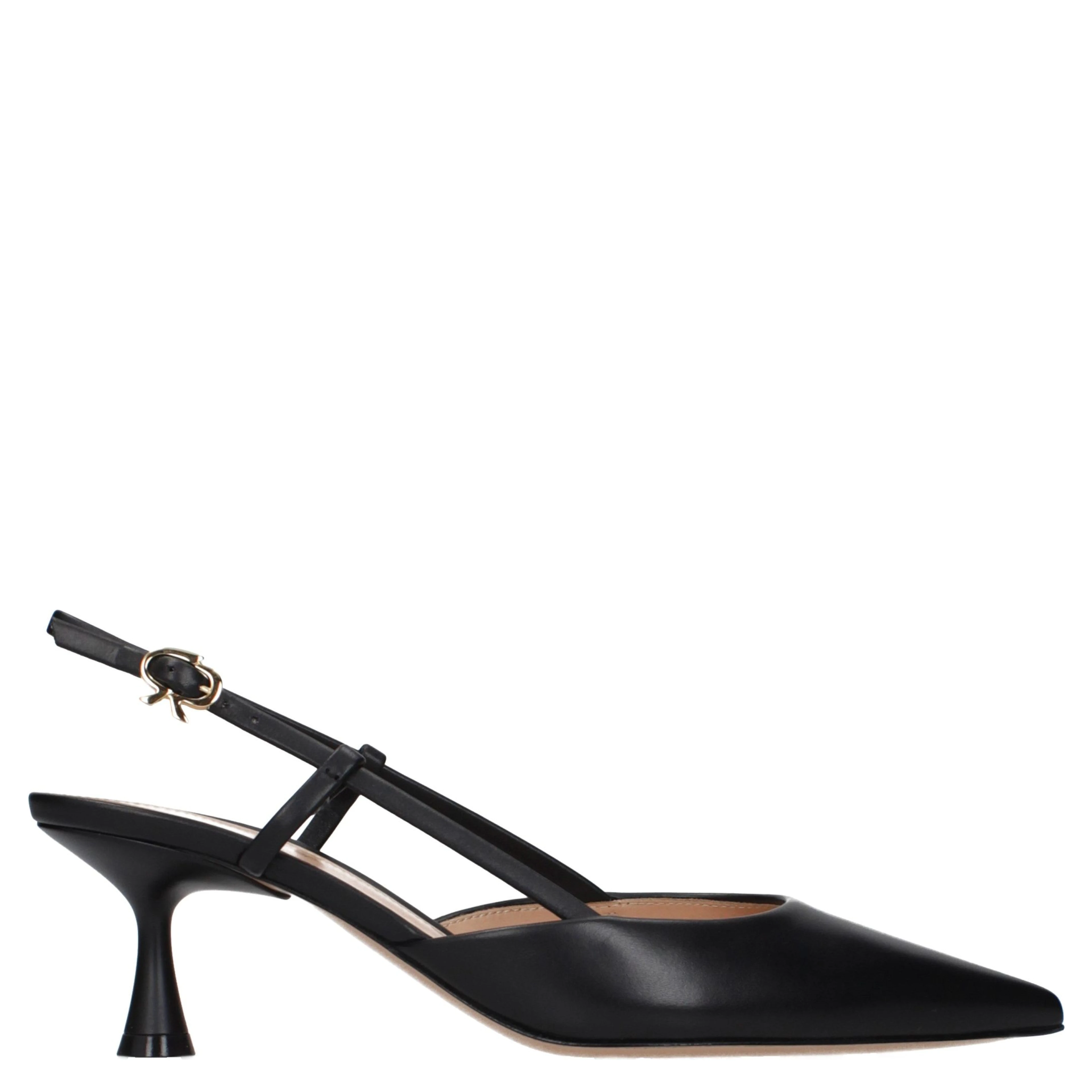 Black Leather Mid Heel Pumps