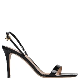 Black Leather Stiletto Heel Sandals