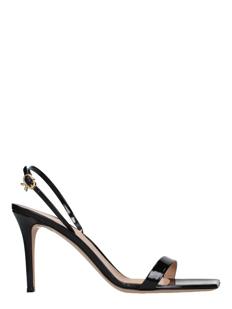 Black Leather Stiletto Heel Sandals