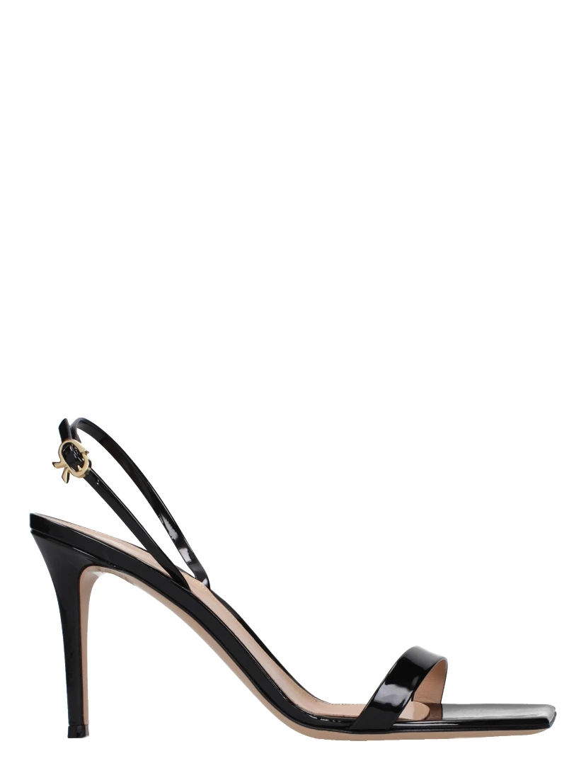 Black Leather Stiletto Heel Sandals