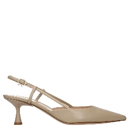 Beige Leather High Heel Pumps