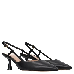 Black Leather Mid Heel Pumps