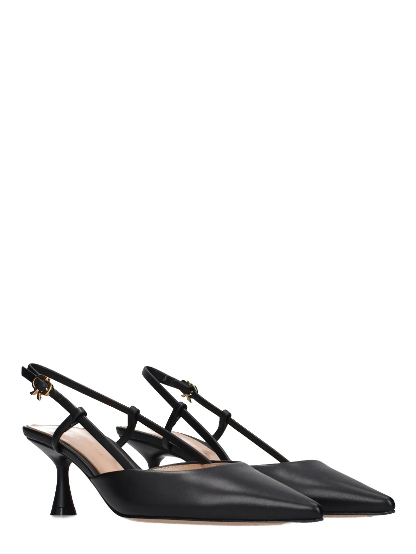 Black Leather Mid Heel Pumps