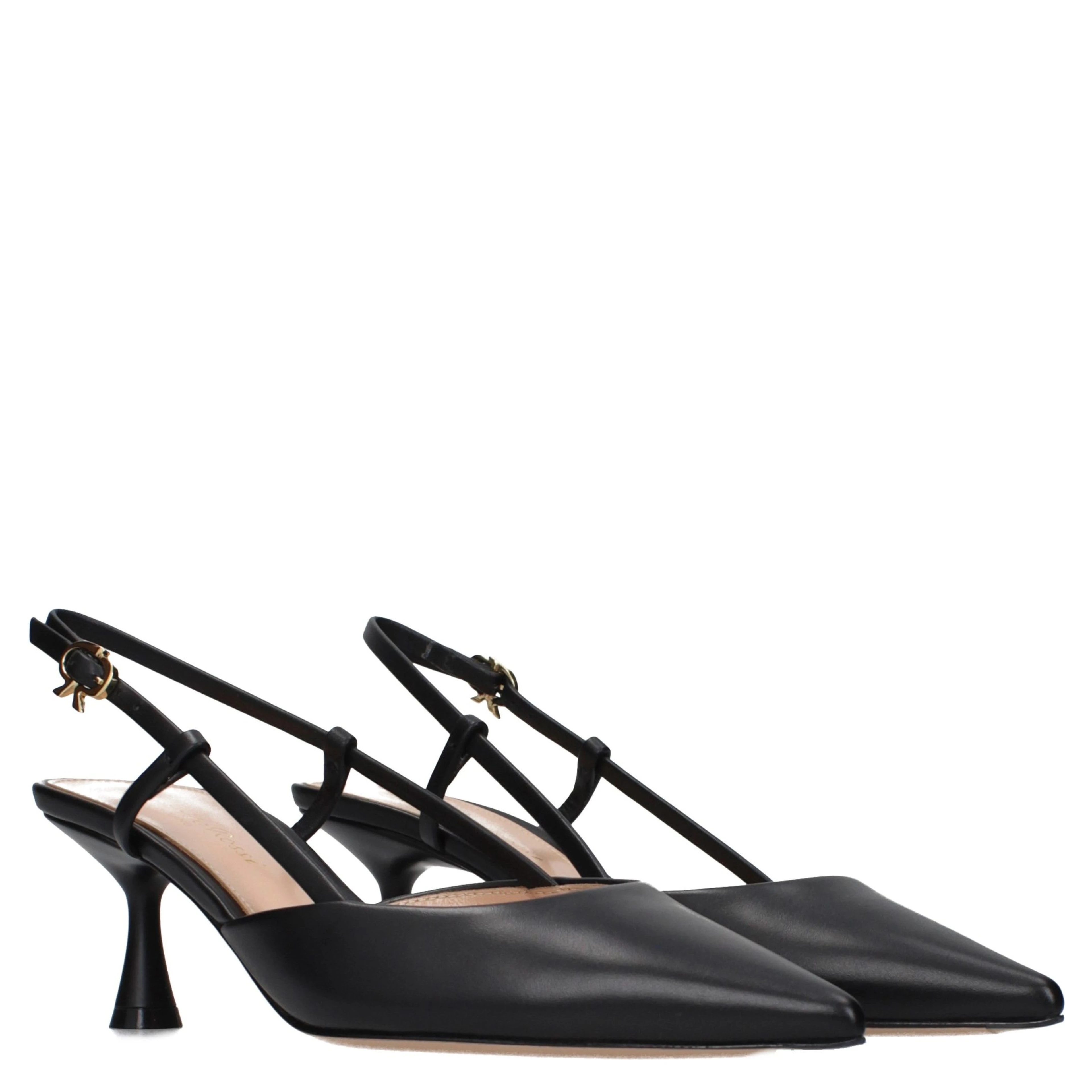 Black Leather Mid Heel Pumps