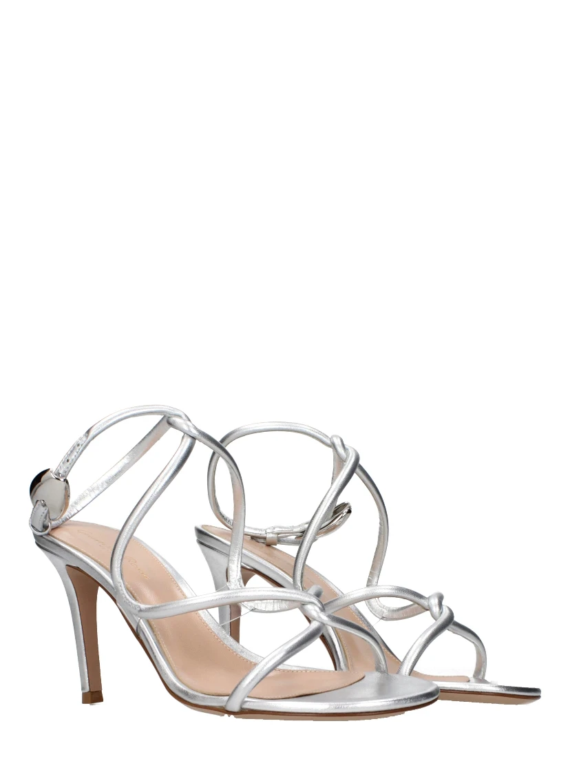 Gray Leather Stiletto Heel Sandals