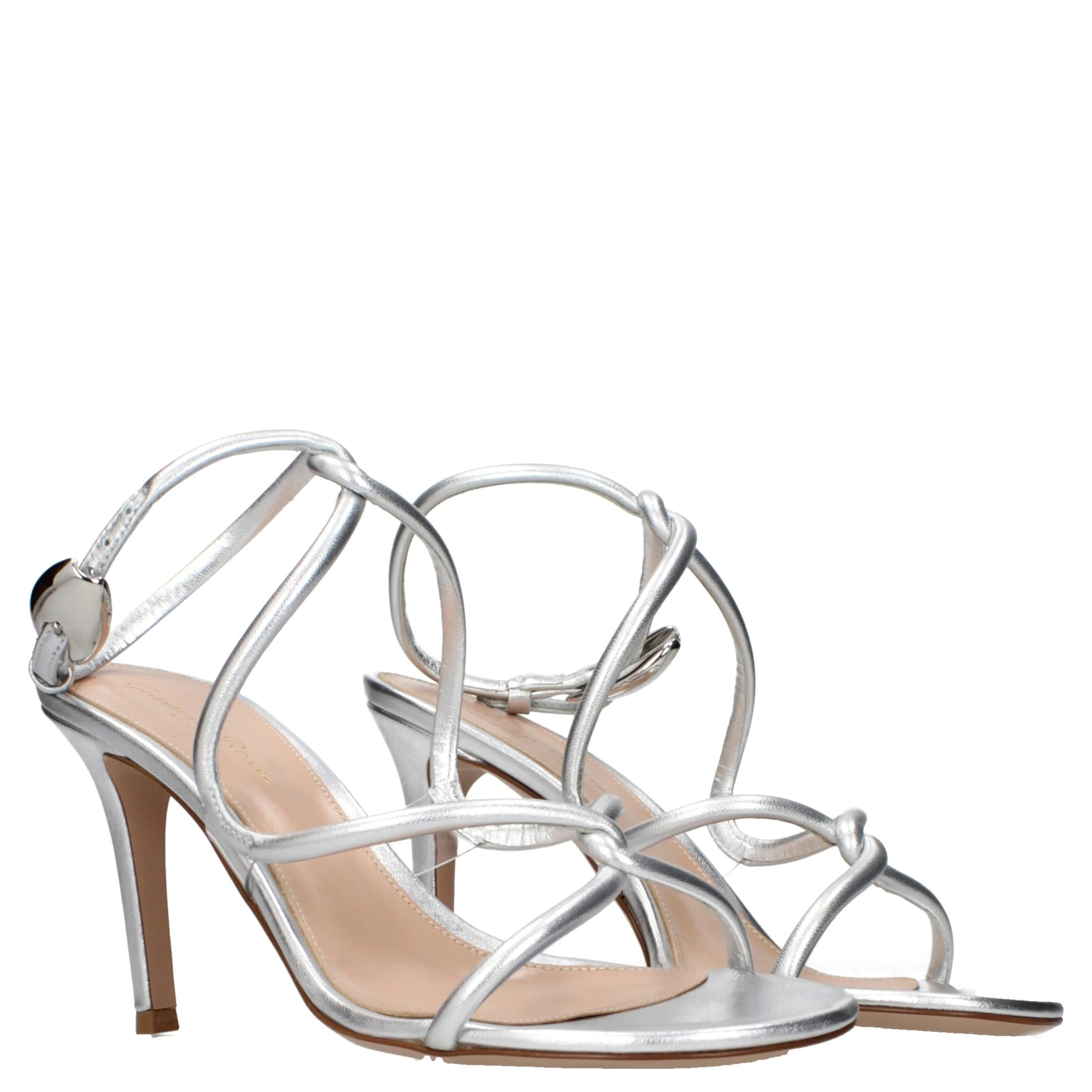 Gray Leather Stiletto Heel Sandals