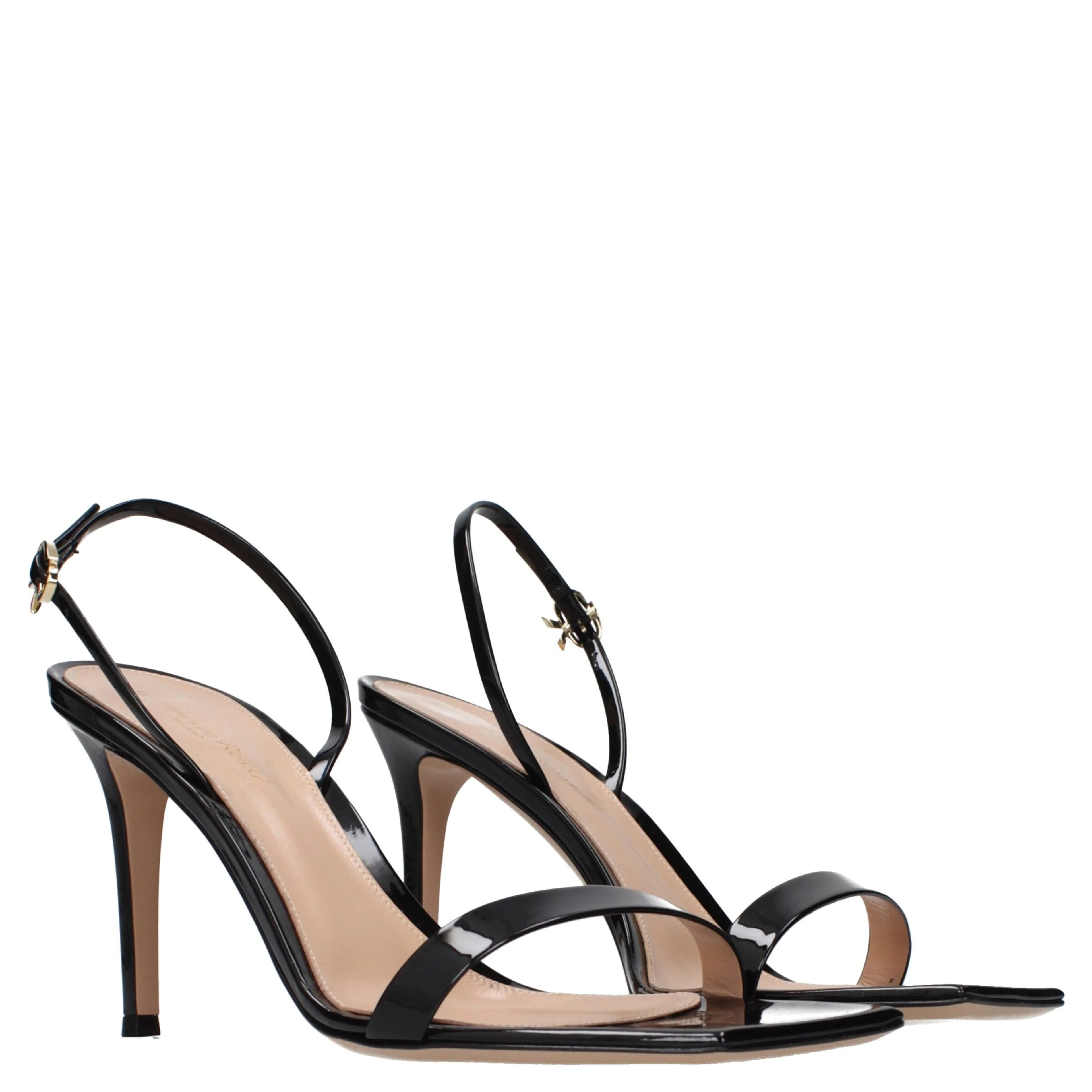 Black Leather Stiletto Heel Sandals
