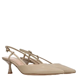 Beige Leather High Heel Pumps