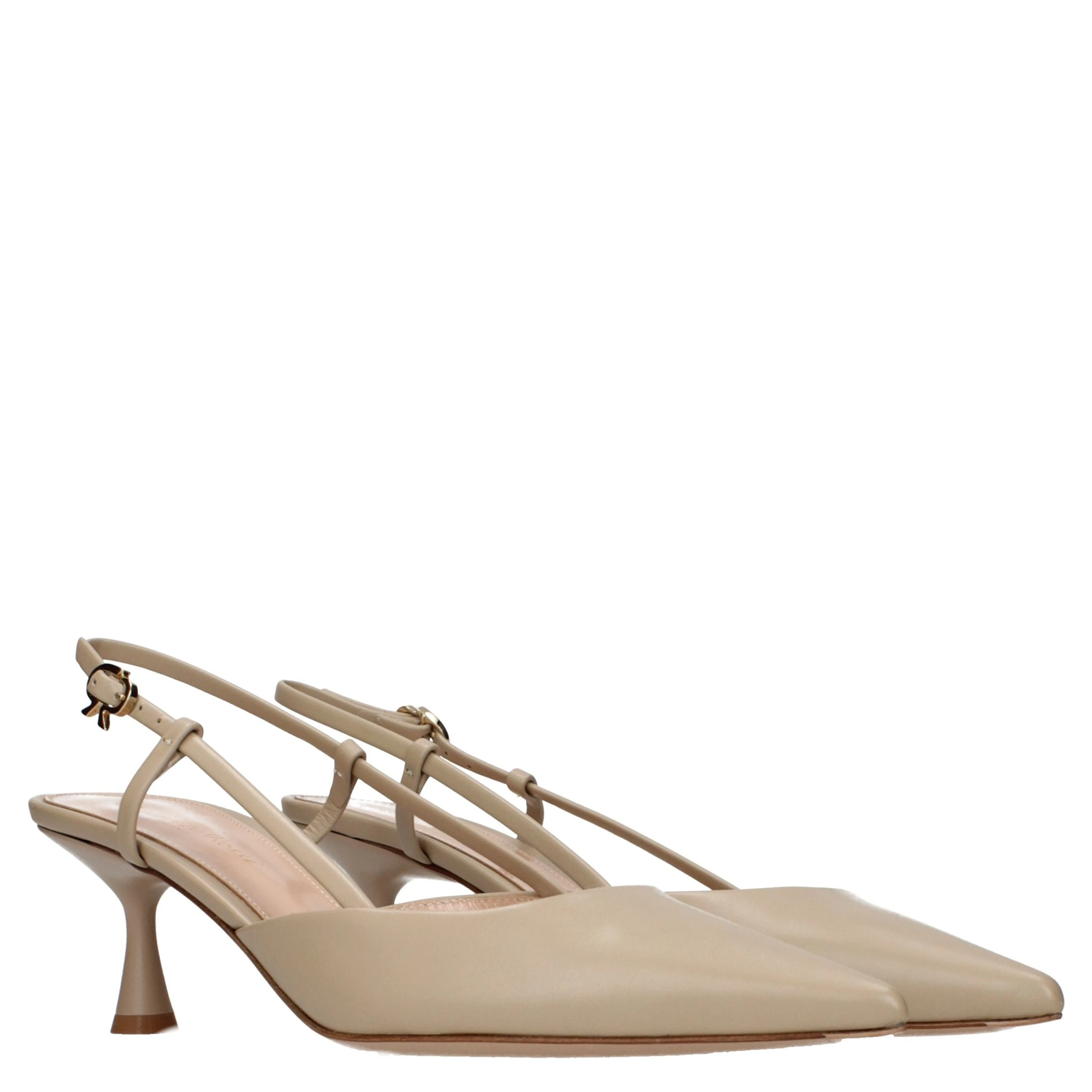 Beige Leather High Heel Pumps